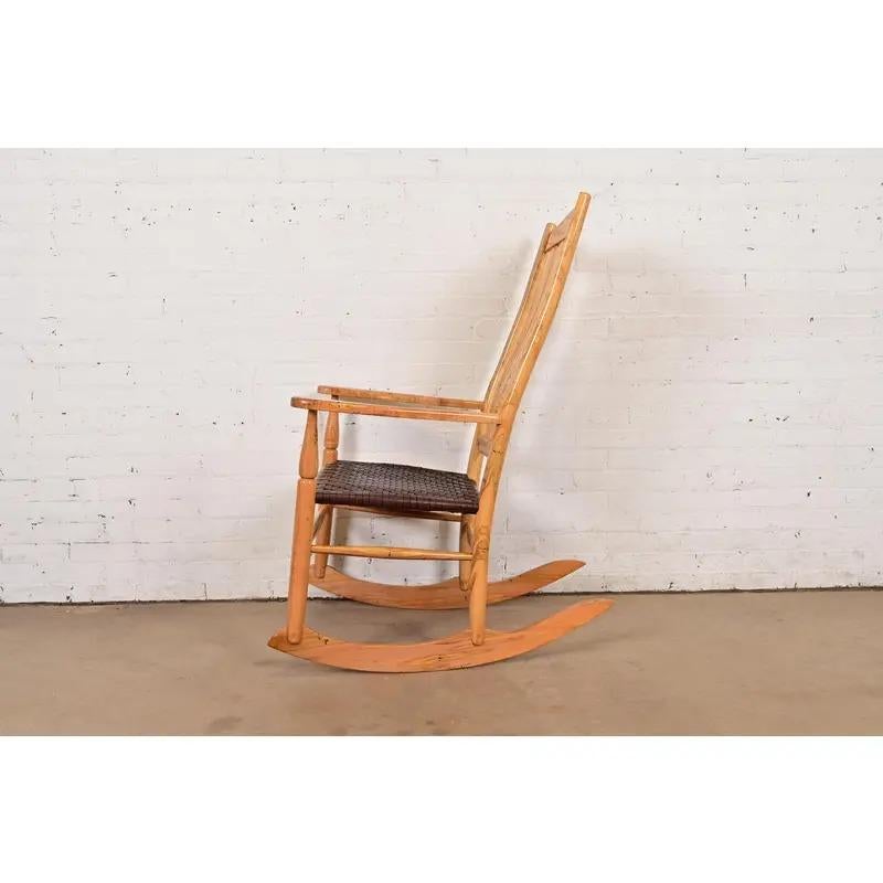 Sam Maloof Style Solid Spalted Maple and Woven Leather Rocking Chair For Sale 6
