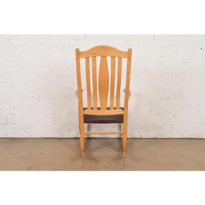 Sam Maloof Style Solid Spalted Maple and Woven Leather Rocking Chair For Sale 7
