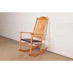 Sam Maloof Style Solid Spalted Maple and Woven Leather Rocking Chair