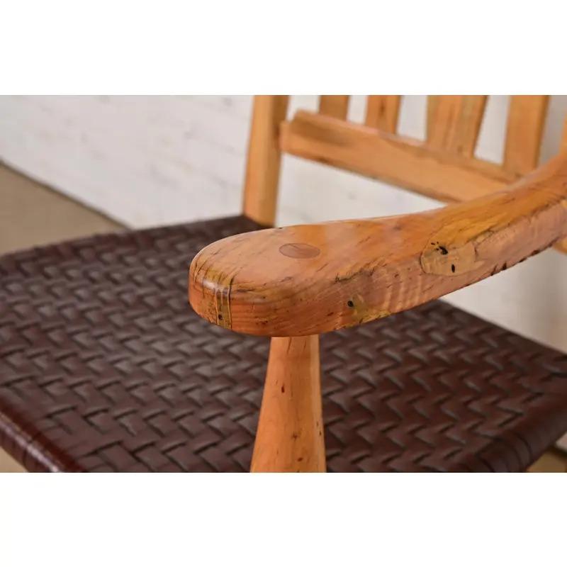 Sam Maloof Style Solid Spalted Maple and Woven Leather Rocking Chair For Sale 3