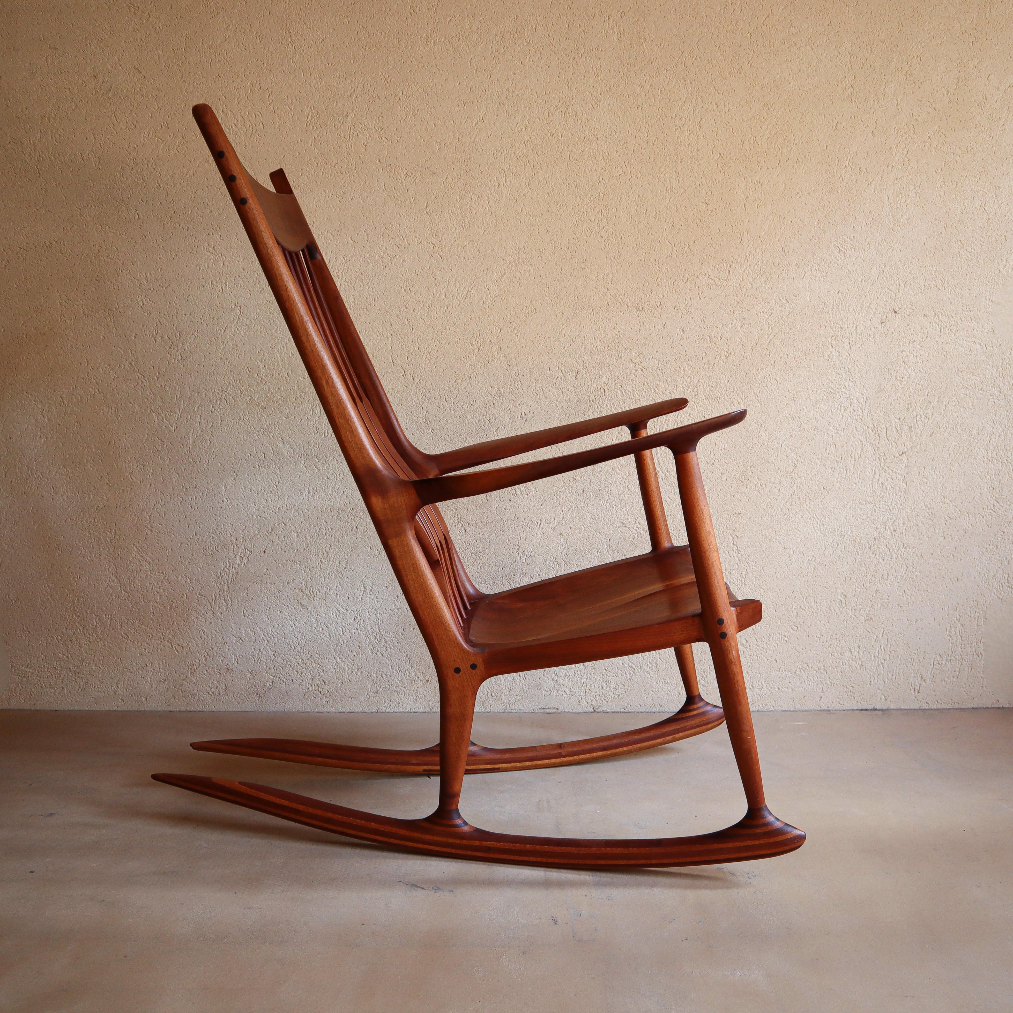 Mid-Century Modern Sam Maloof Style Solid Walnut Rocking Chair