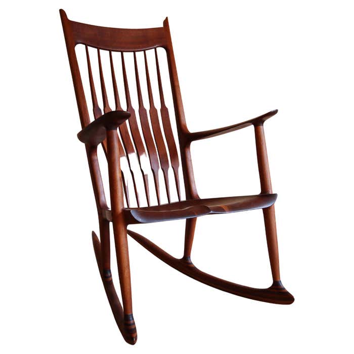Sam Maloof Style Solid Walnut Rocking Chair For Sale at 1stDibs