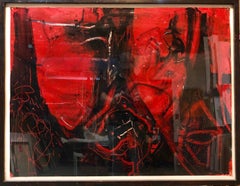 Grande peinture à l'huile expressionniste abstraite rouge audacieuse en émail