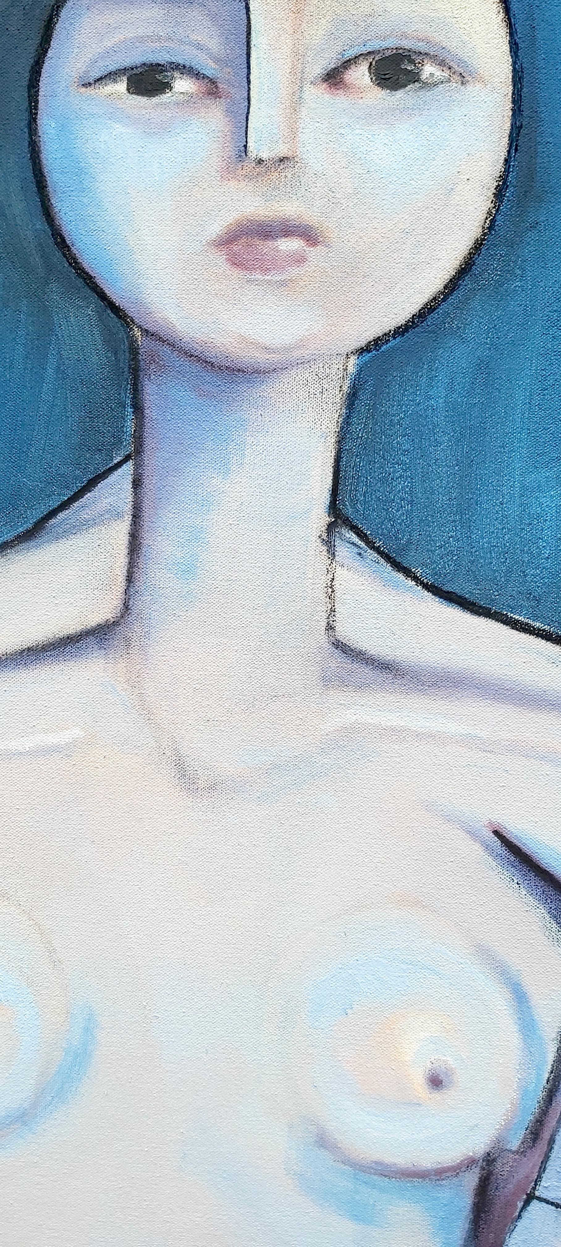 Blue Nude.  Contemporary Figurative Oil Painting - Gray Nude Painting by Sam Millington