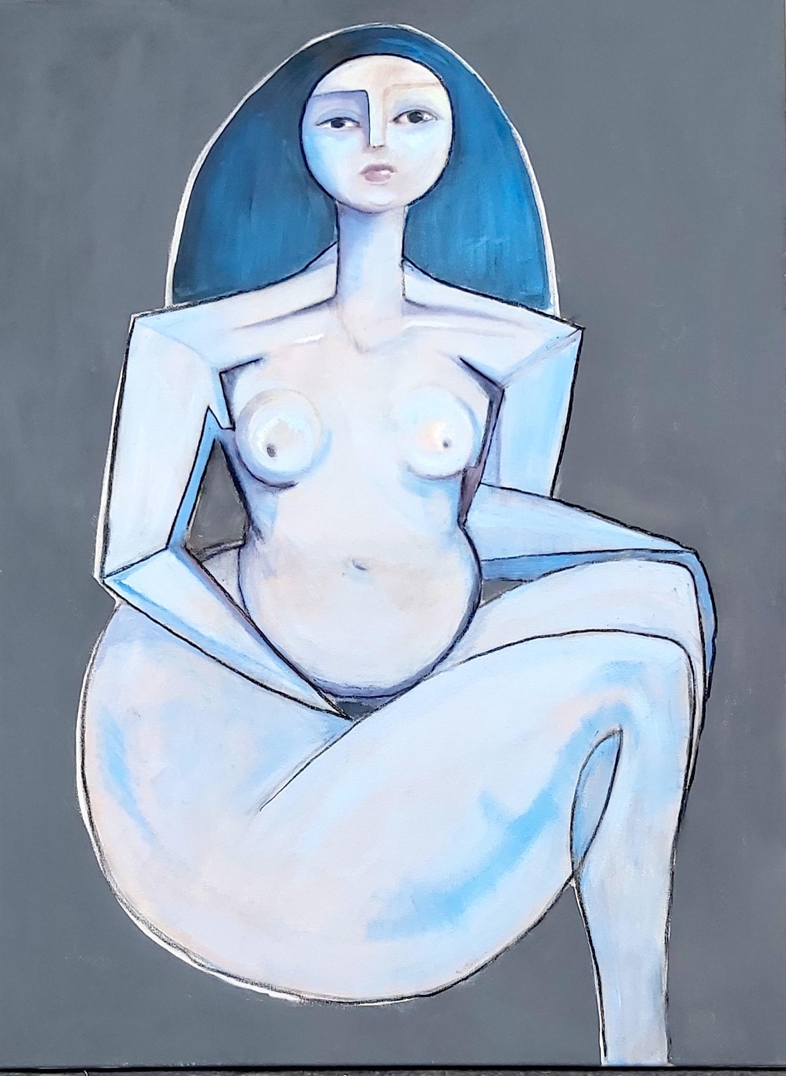 Sam Millington Nude Painting - Blue Nude.  Contemporary Figurative Oil Painting