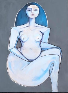 Desnudo azul.  Pintura al óleo figurativa contemporánea