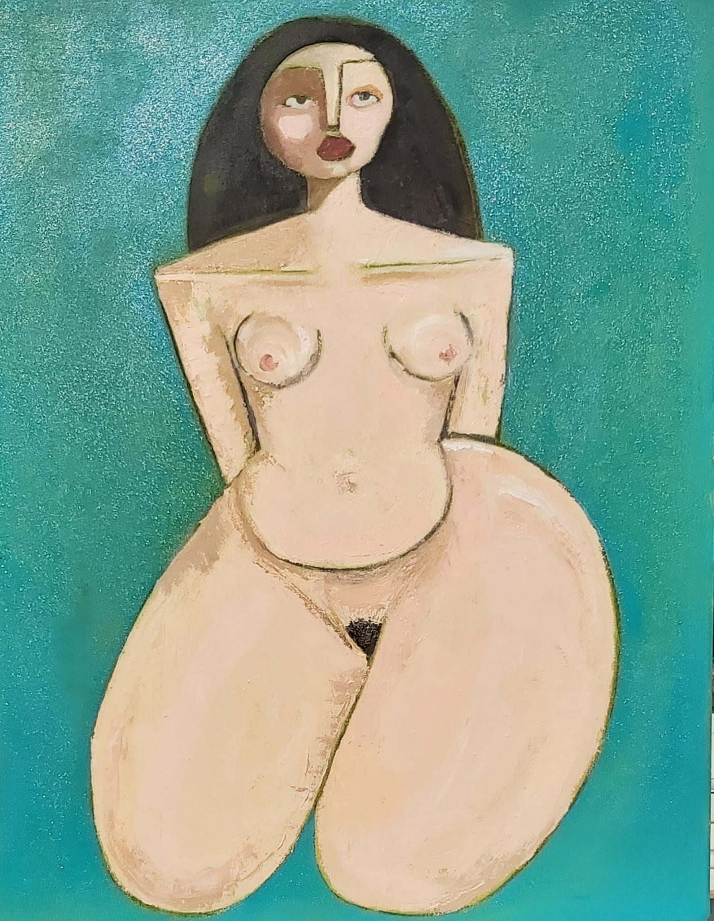 "Turquoise Nude"  Peinture figurative contemporaine - Painting de Sam Millington