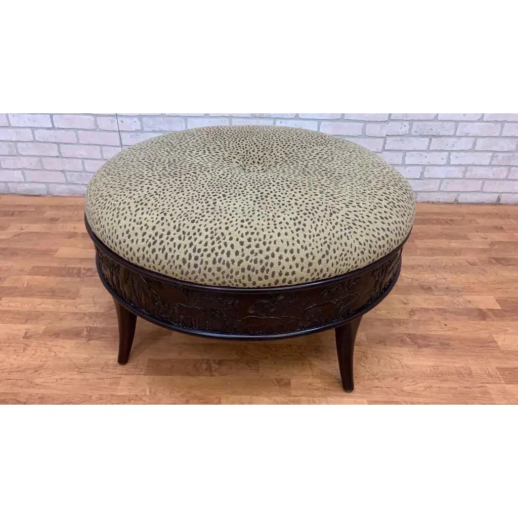 American Sam Moore Cocktail Ottoman With Carved Frame & Cheetah Print Upholstery