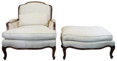 Sam Moore French Country Walnut Bergere Fauteuil Club Lounge Arm Chair Ottoman