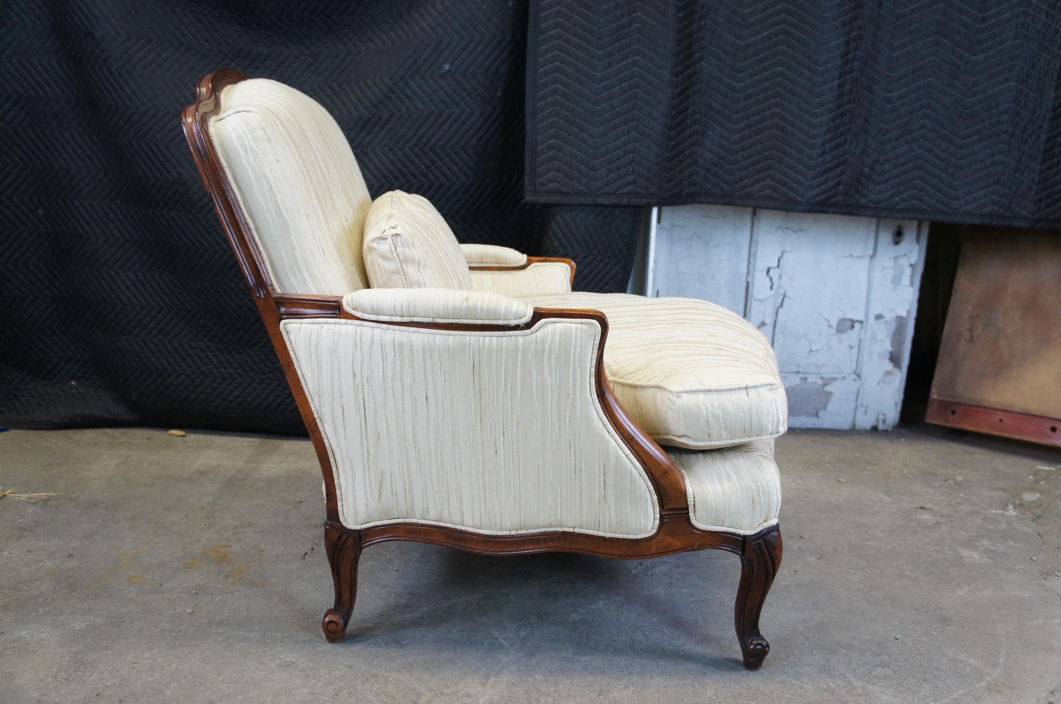 French Provincial Sam Moore French Country Walnut Bergere Fauteuil Club Lounge Arm Chair Ottoman