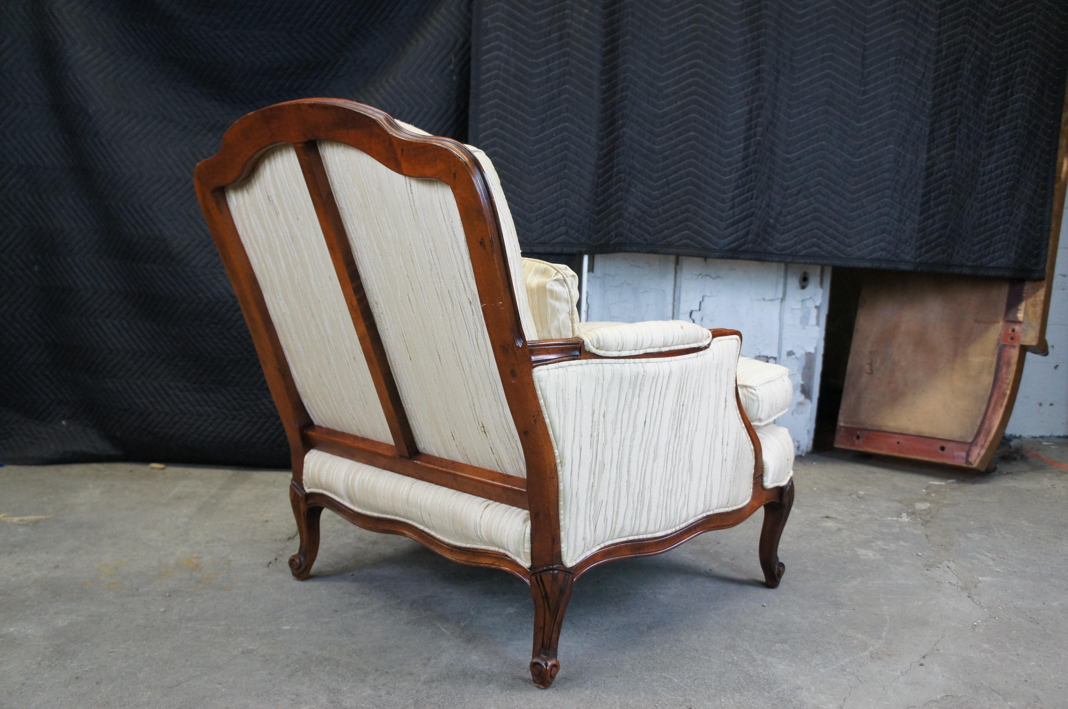 Sam Moore French Country Walnut Bergere Fauteuil Club Lounge Arm Chair Ottoman In Good Condition In Dayton, OH