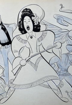 Ethel Merman "Annie Get Your Gun" original Mid Century  Broadway theatre drawing