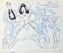 Vintage Ethel Merman "Annie Get Your Gun" original Mid Century  Broadway theatre drawing