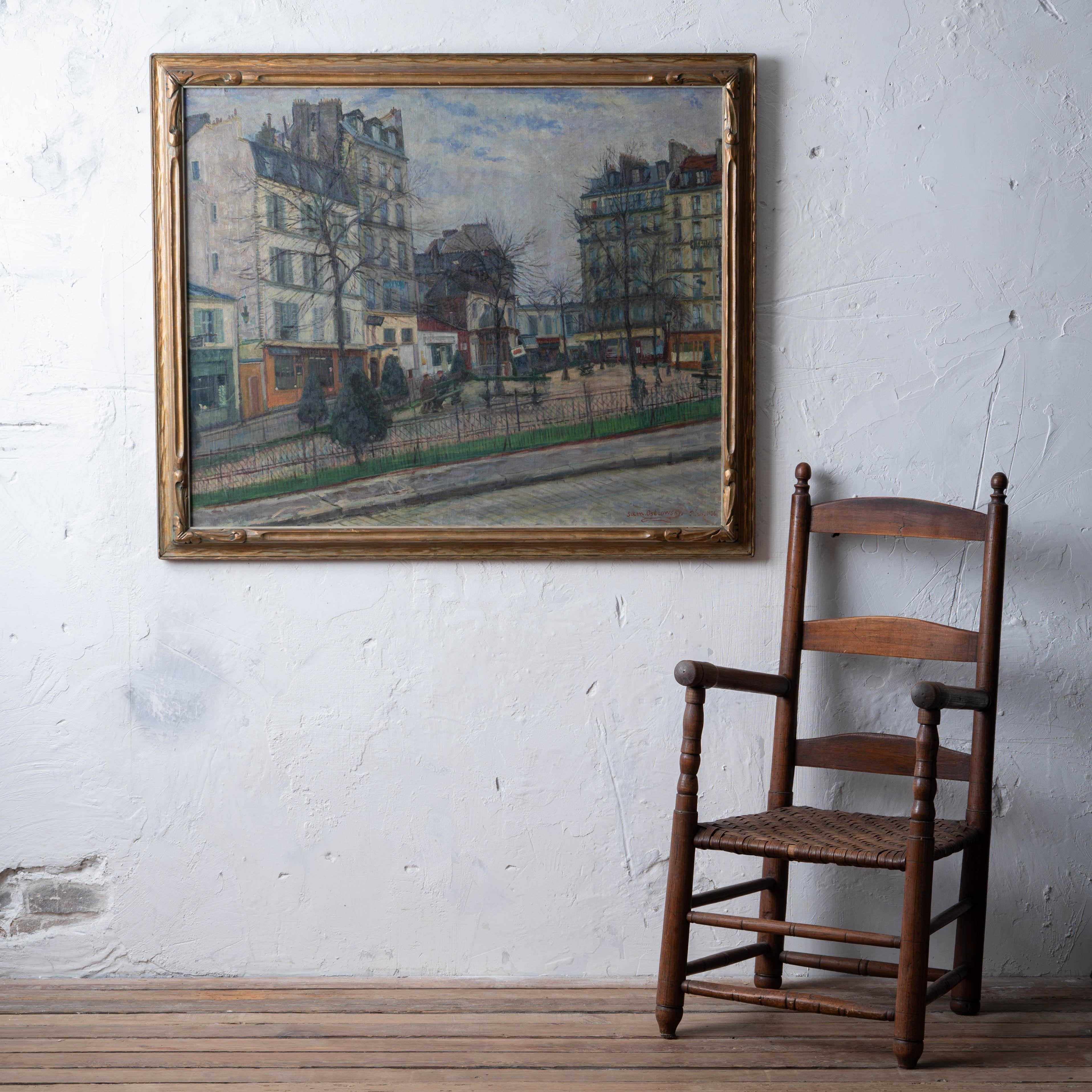 Sam Ostrowsky
(Amerikaner, 1885-1946)



Quartier Latin-Platz, Paris, 1936

Öl auf Leinwand 

Beibehaltung des Künstleretiketts mit dem Titel, No. 6 Une Place Pres de la Rue de la Gaite - Paris



Leinwand: 39 ½ mal 30 ¾ Zoll 

Rahmen: 44 x 37 Zoll;