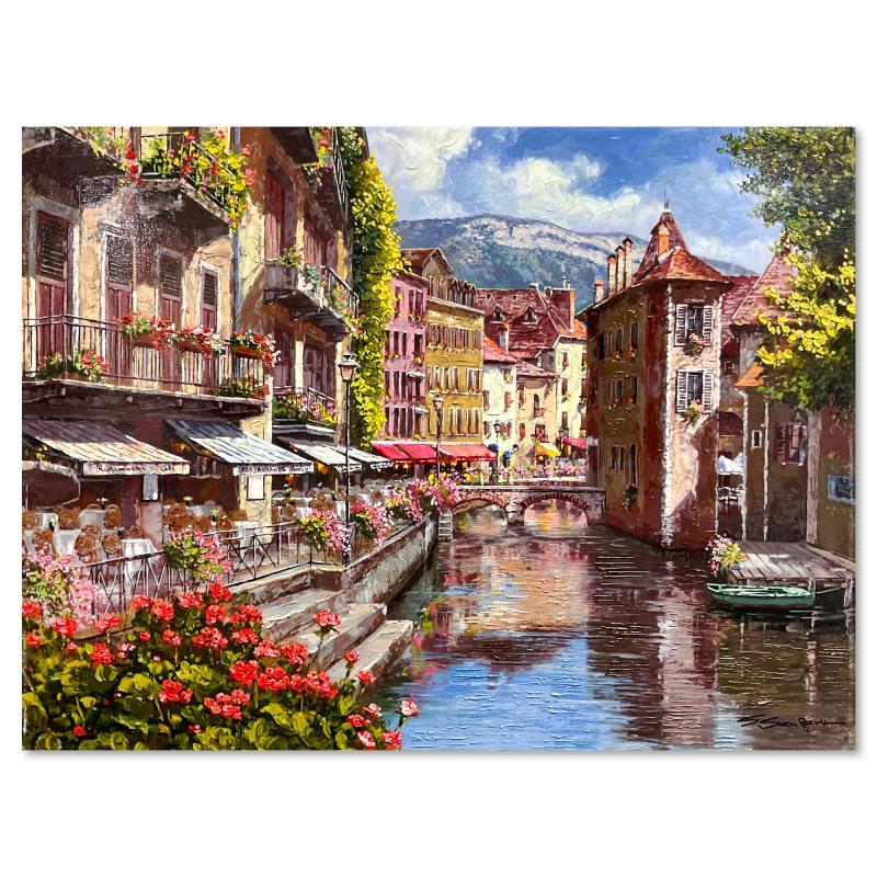 "Afternoon in Annecy" Hand Embellished Limited Edition Publisher's Proof  - Mixed Media Art by Sam Park
