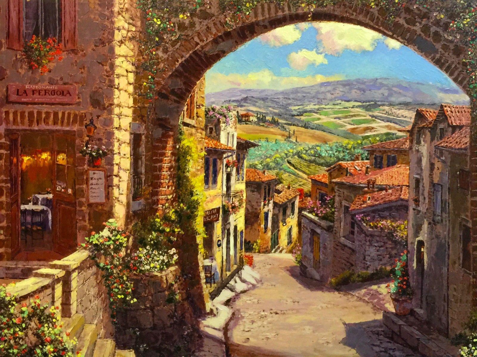 Sam Park Landscape Print – SAN GIMIGNANO (HANDVERZIERT)