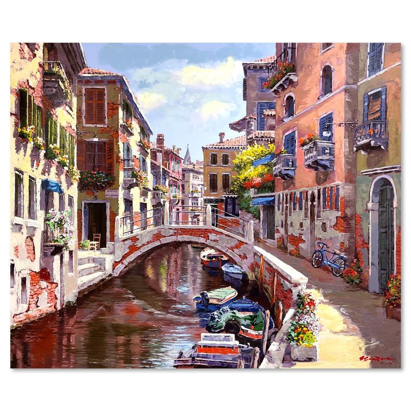 "Venice Bicycle" Hand Embellished Limited Edition Printer's Proof on Canvas - Mixed Media Art by Sam Park