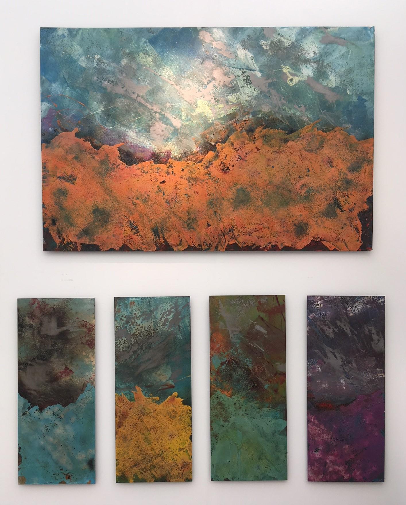 Oil, coffee, chalk and paraffin wax on steel