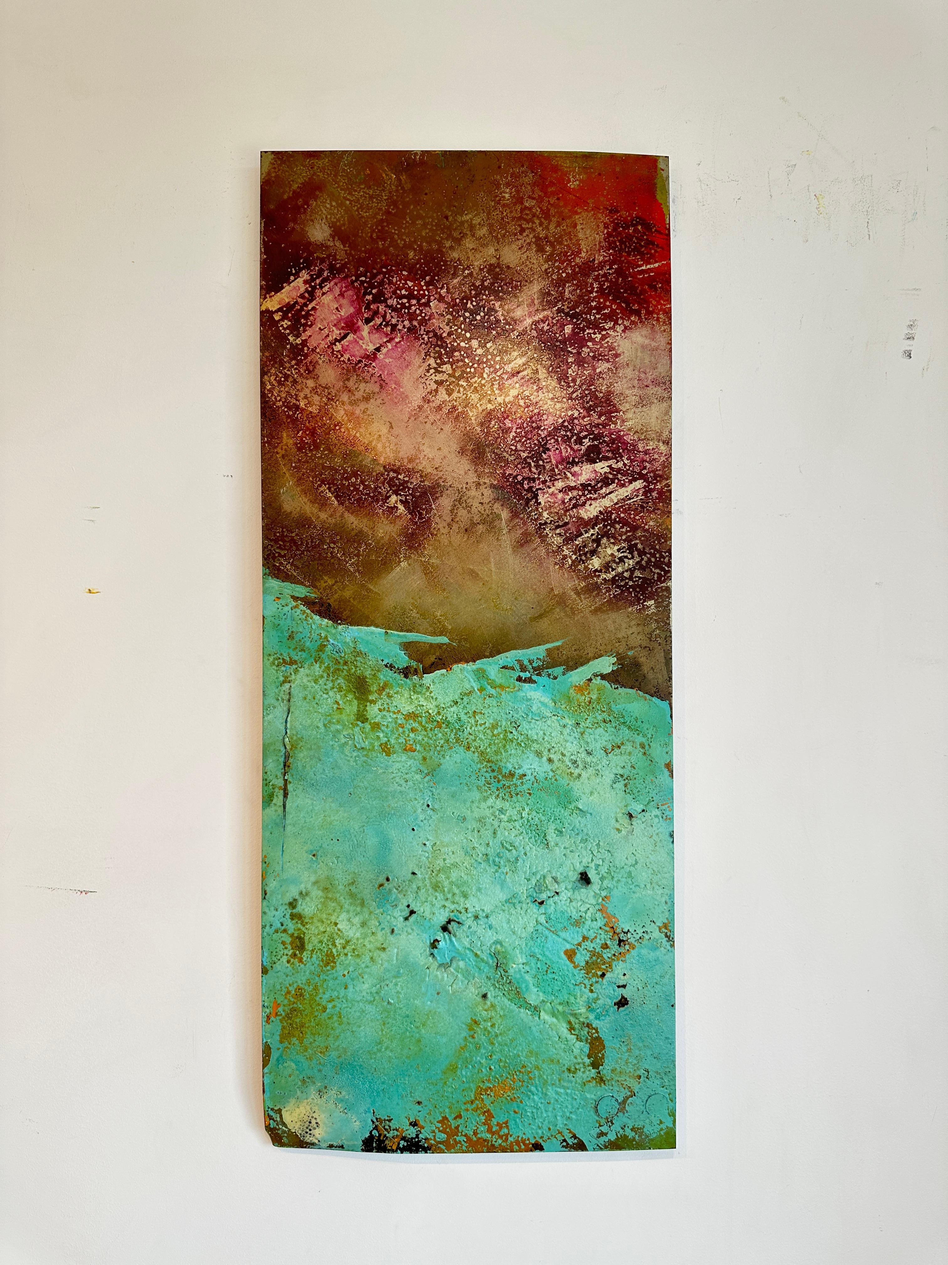 Barley Sam Peacock Contemporary Oil Painting steel, abstract landscape painting in vendita 1