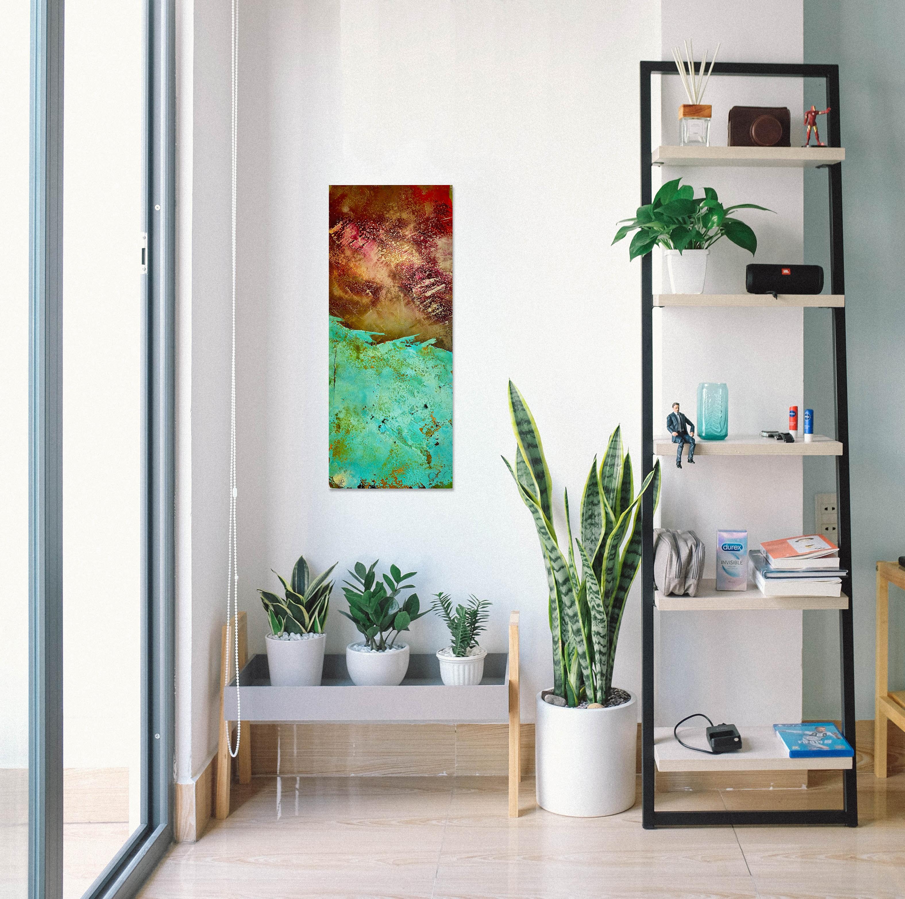 Barley Sam Peacock Contemporary Oil Painting steel, abstract landscape painting in vendita 2