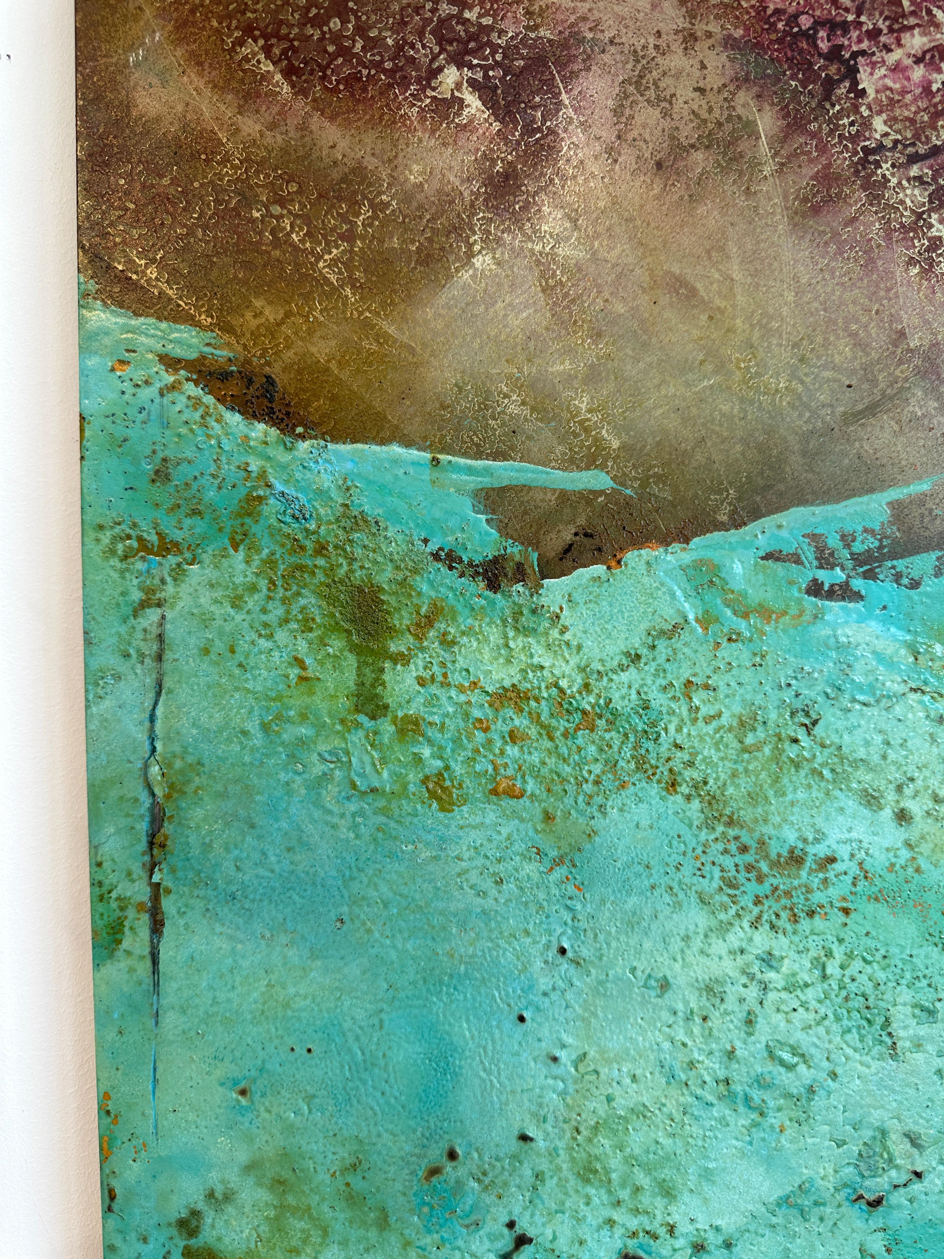Barley Sam Peacock Contemporary Oil Painting steel, abstract landscape painting in vendita 3