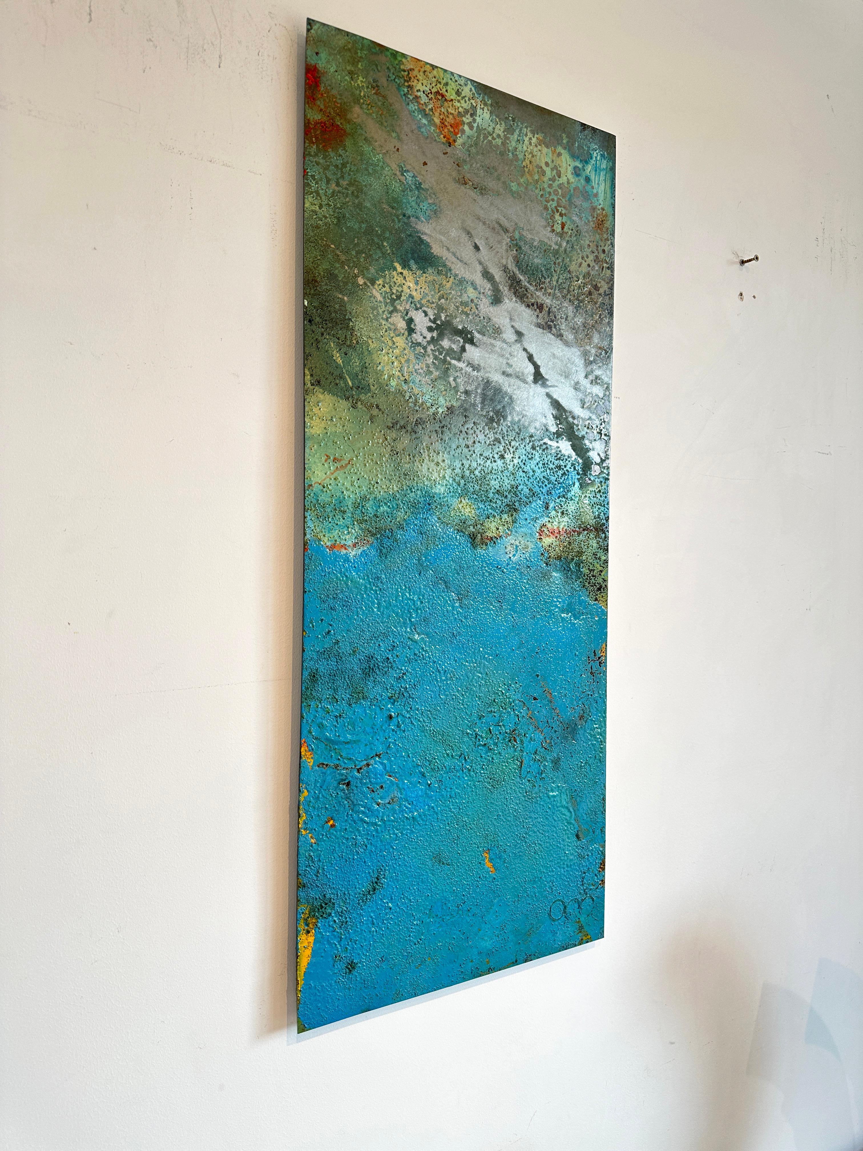 Bury by Sam Peacock Contemporary Oil Painting steel, abstract landscape painting in vendita 10