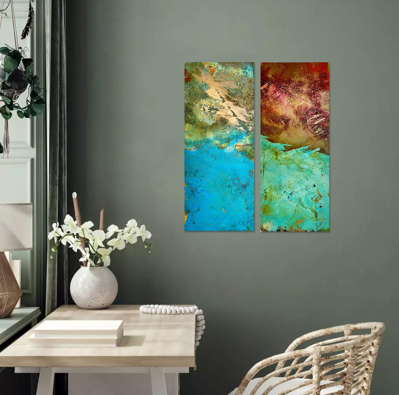 Bury by Sam Peacock Contemporary Oil Painting steel, abstract landscape painting in vendita 11
