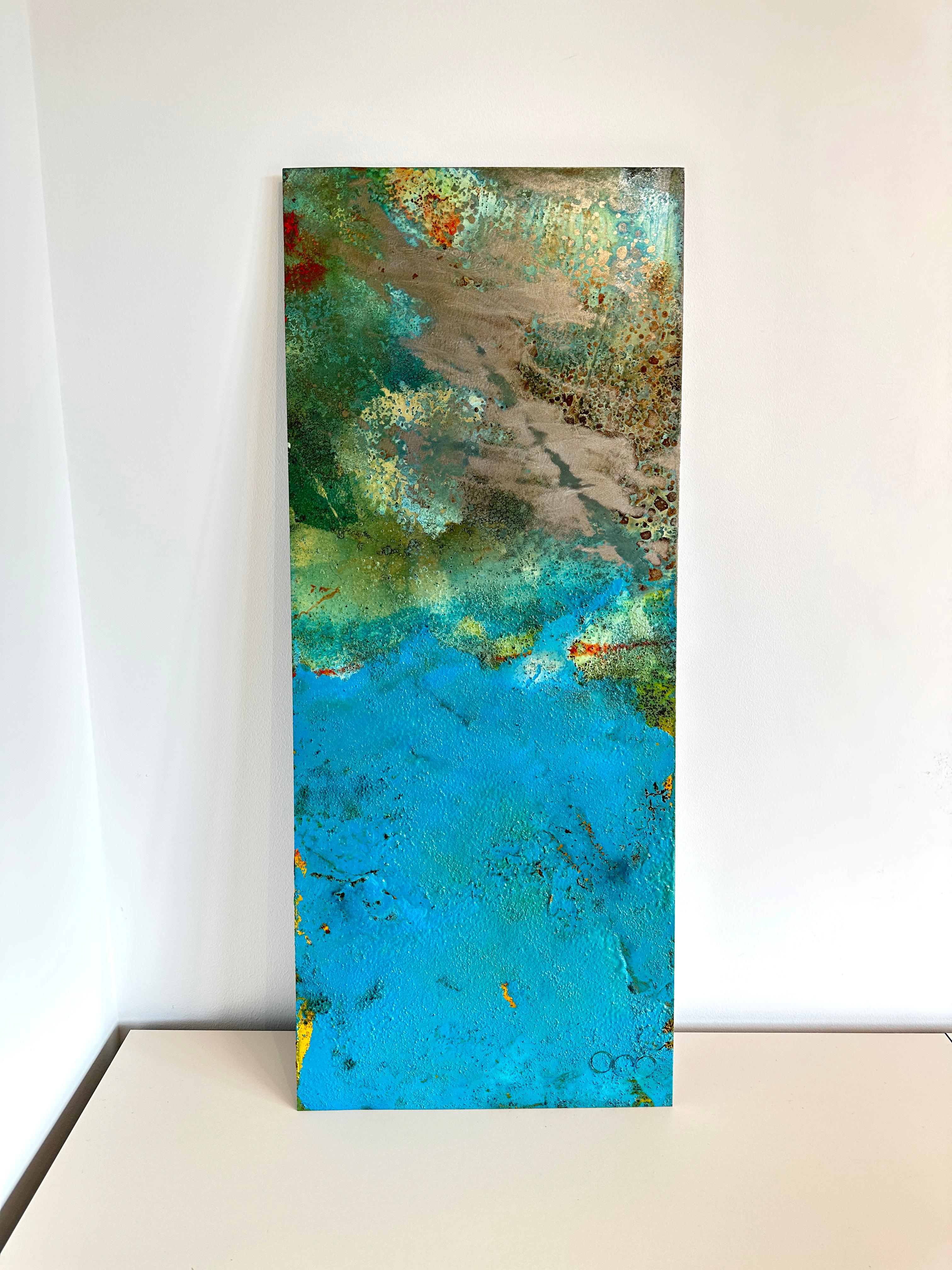 Bury by Sam Peacock Contemporary Oil Painting steel, abstract landscape painting in vendita 13