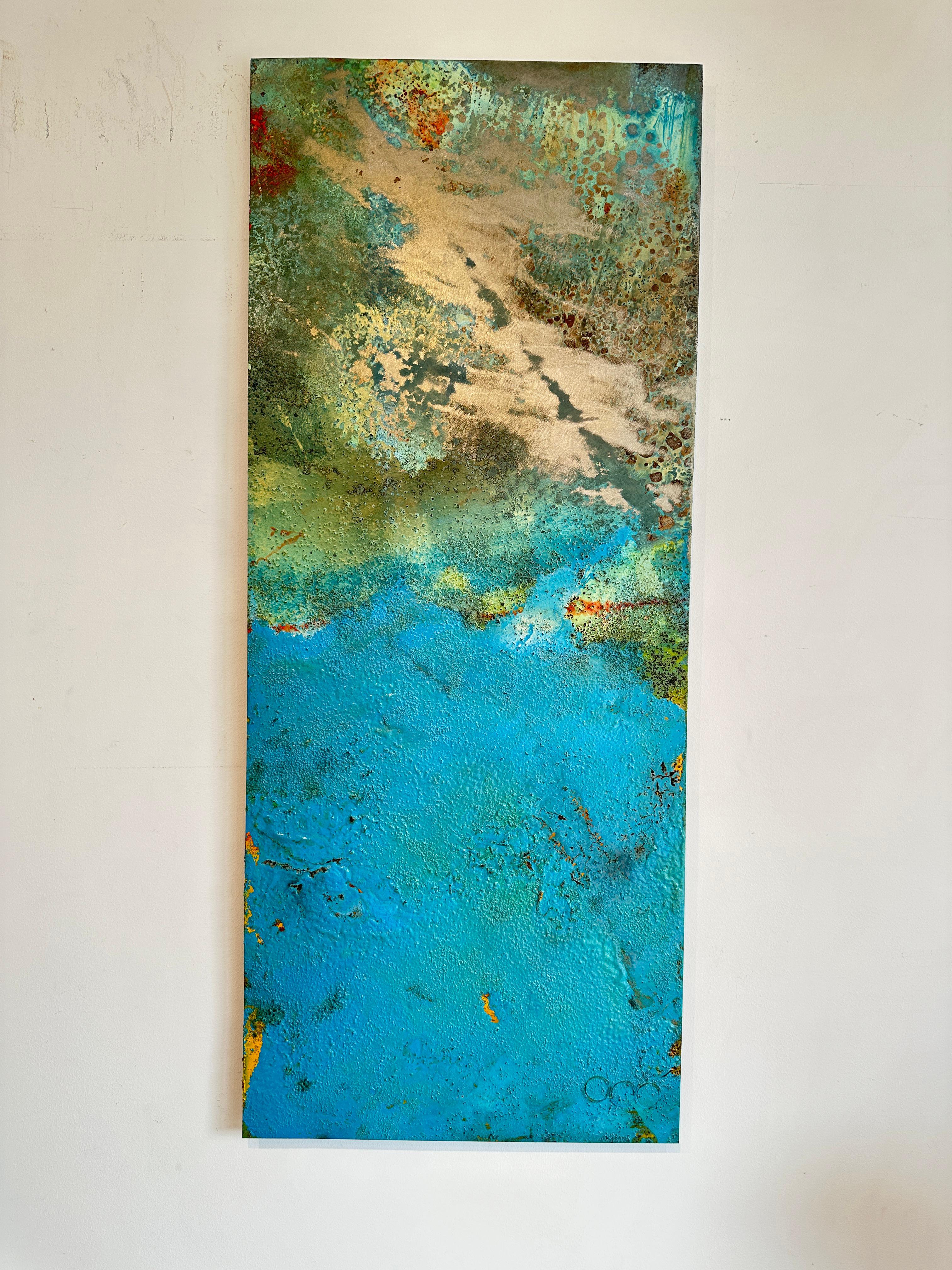 Bury by Sam Peacock Contemporary Oil Painting steel, abstract landscape painting in vendita 1