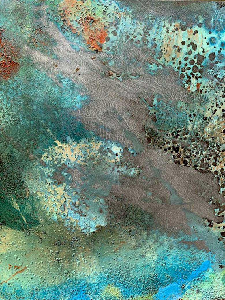Bury by Sam Peacock Contemporary Oil Painting steel, abstract landscape painting in vendita 3