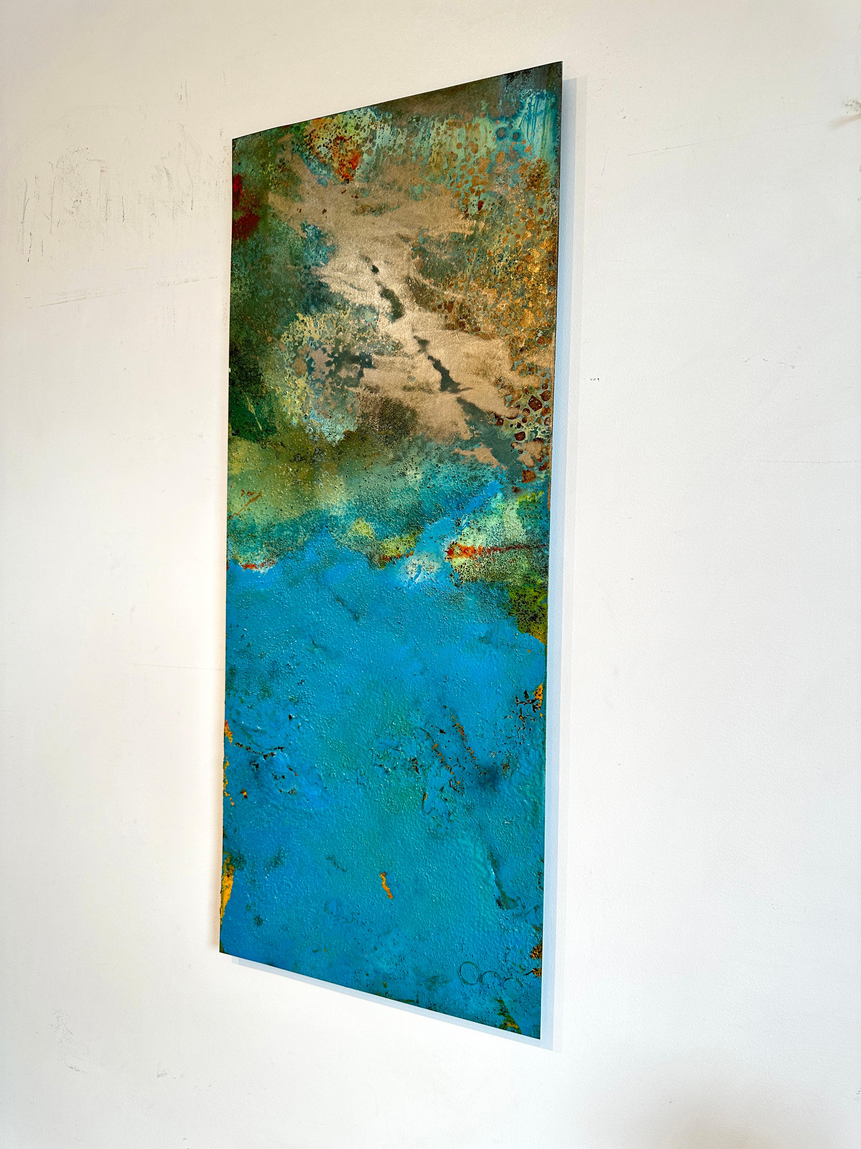 Bury by Sam Peacock Contemporary Oil Painting steel, abstract landscape painting in vendita 4