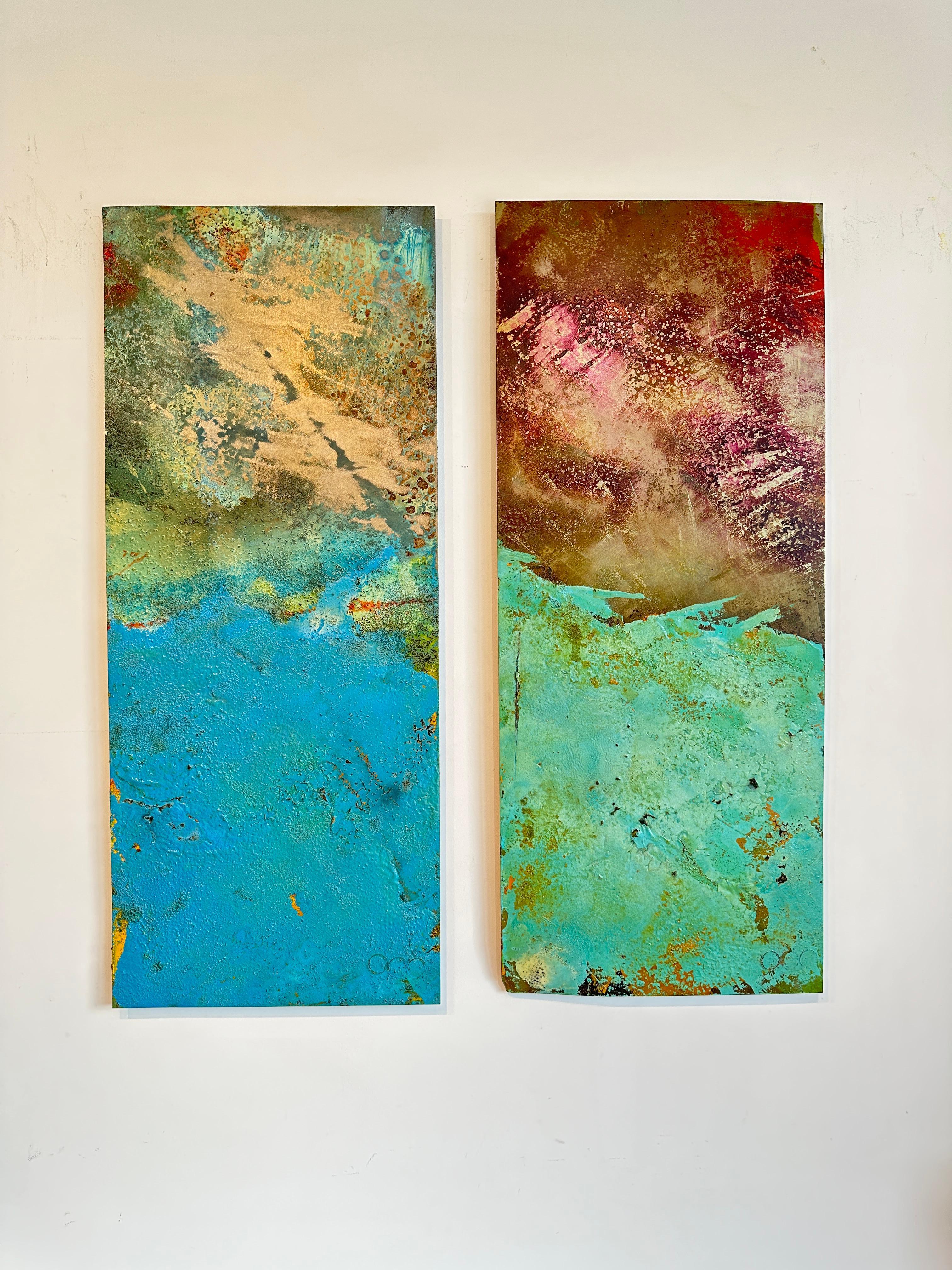 Bury by Sam Peacock Contemporary Oil Painting steel, abstract landscape painting in vendita 5
