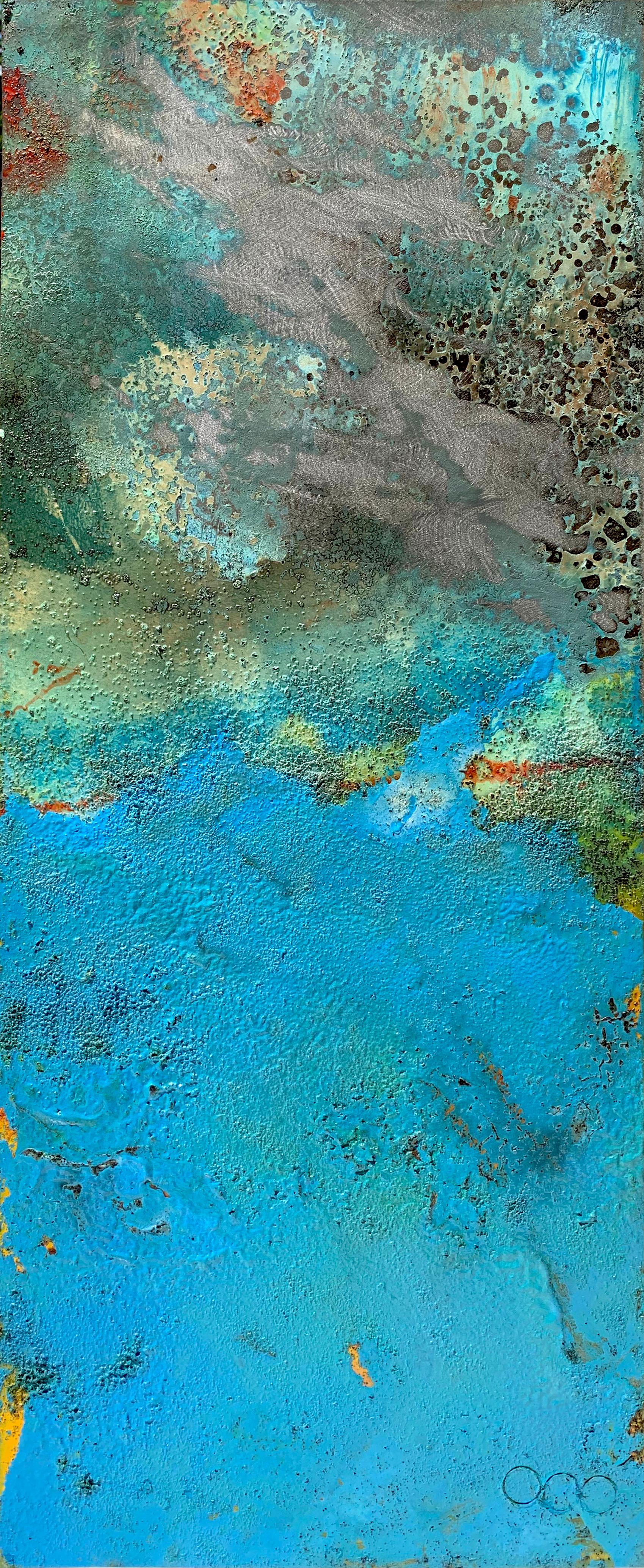 Peinture à l'huile contemporaine en acier Bury de Sam Peacock - Peinture de paysage abstrait