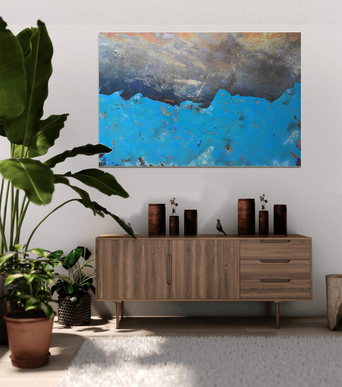 Morlais by Sam Peacock - Contemporary abstract, Blue Landscape on steel  1