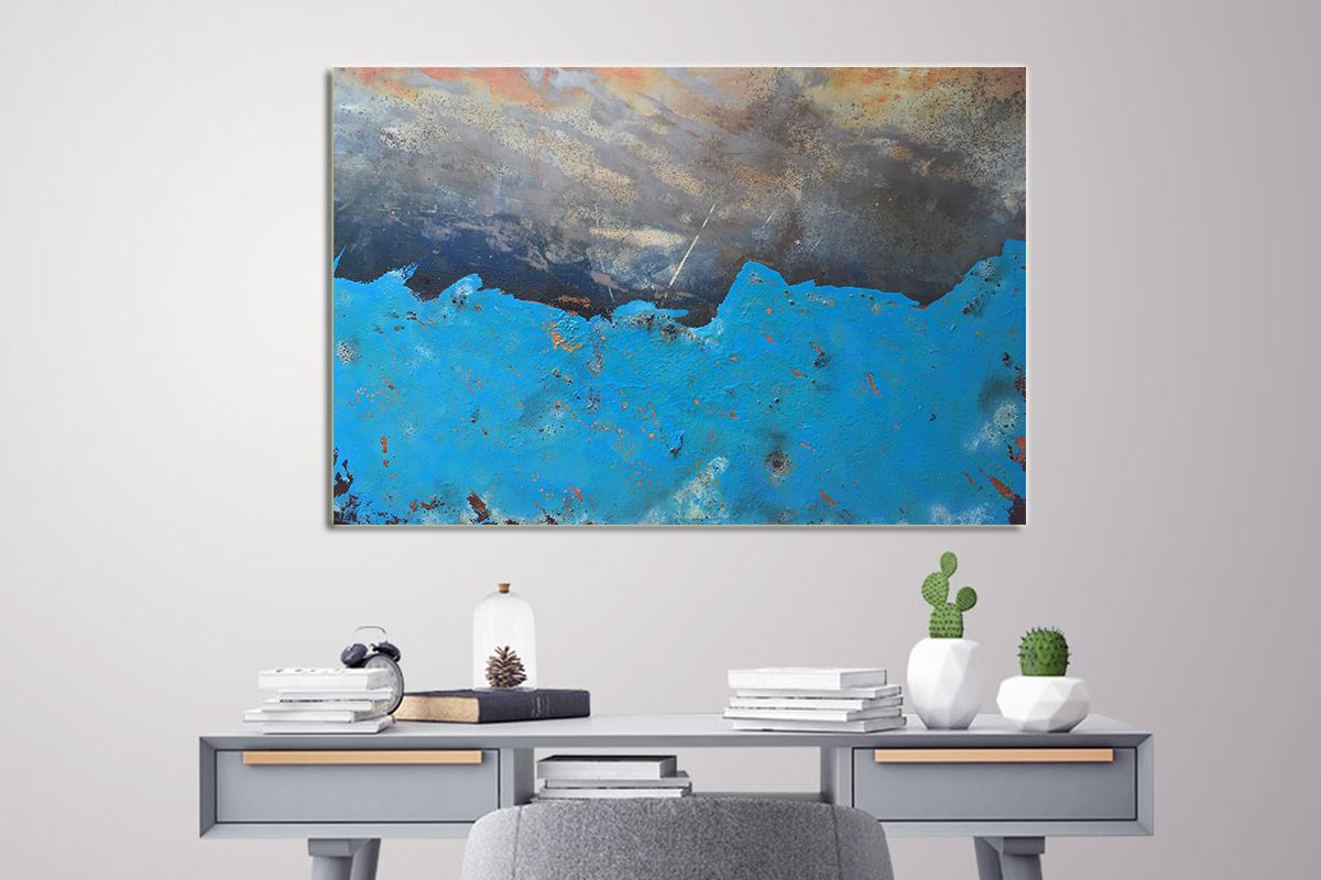 Morlais by Sam Peacock - Contemporary abstract, Blue Landscape on steel  3