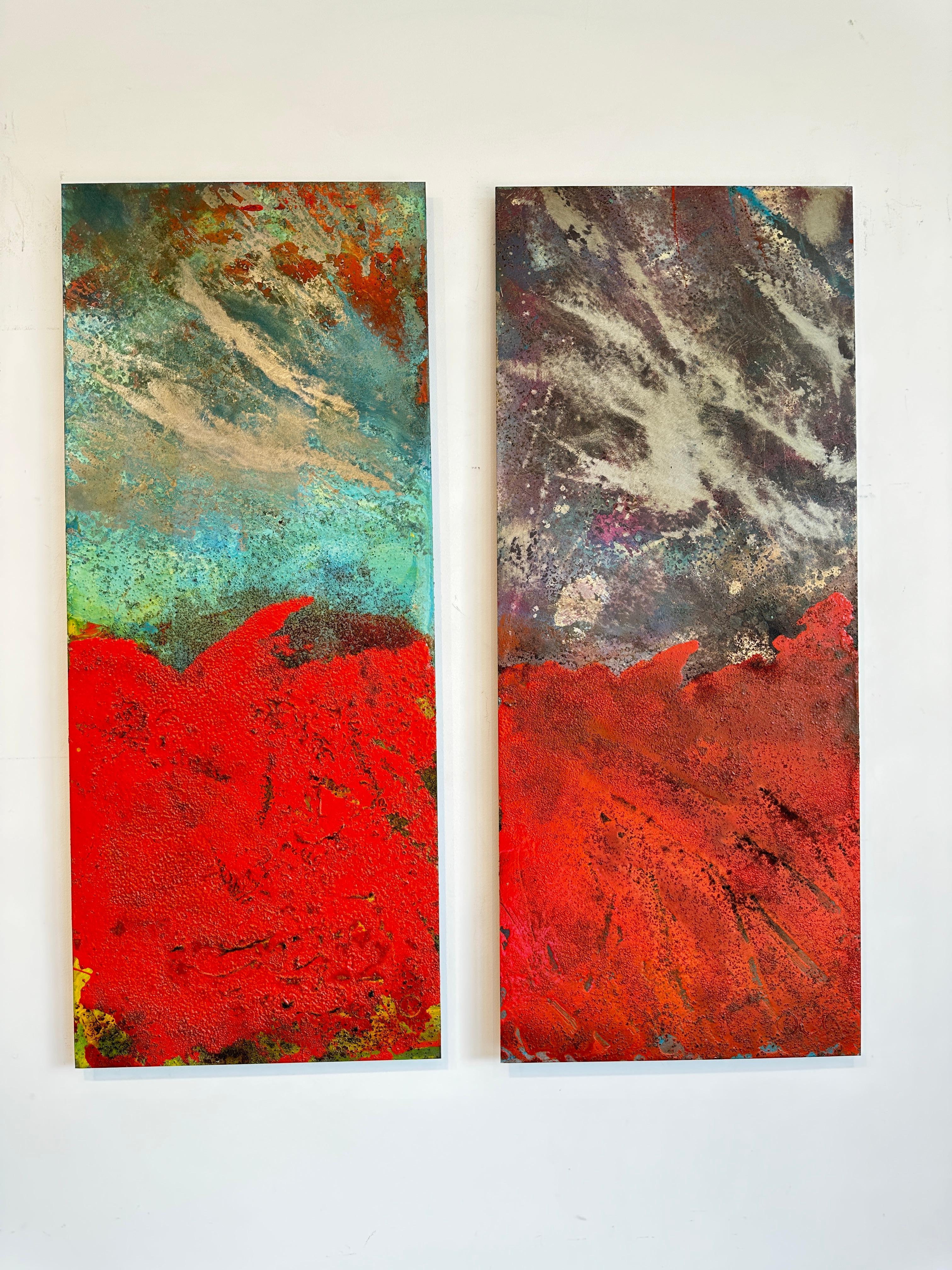 Oban Sam Peacock Contemporary Oil Painting steel, abstract landscape painting in vendita 10