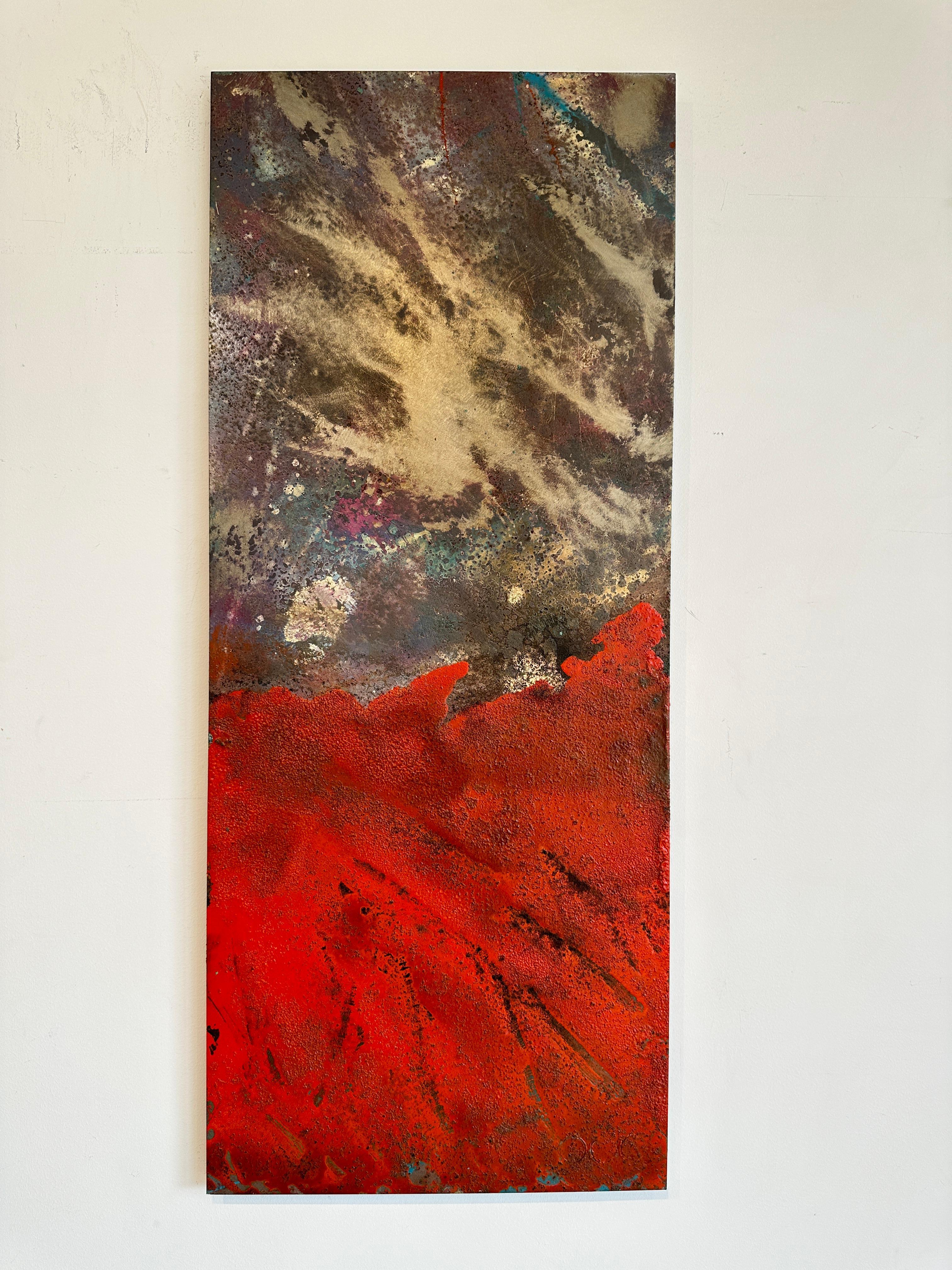 Oban Sam Peacock Contemporary Oil Painting steel, abstract landscape painting in vendita 1