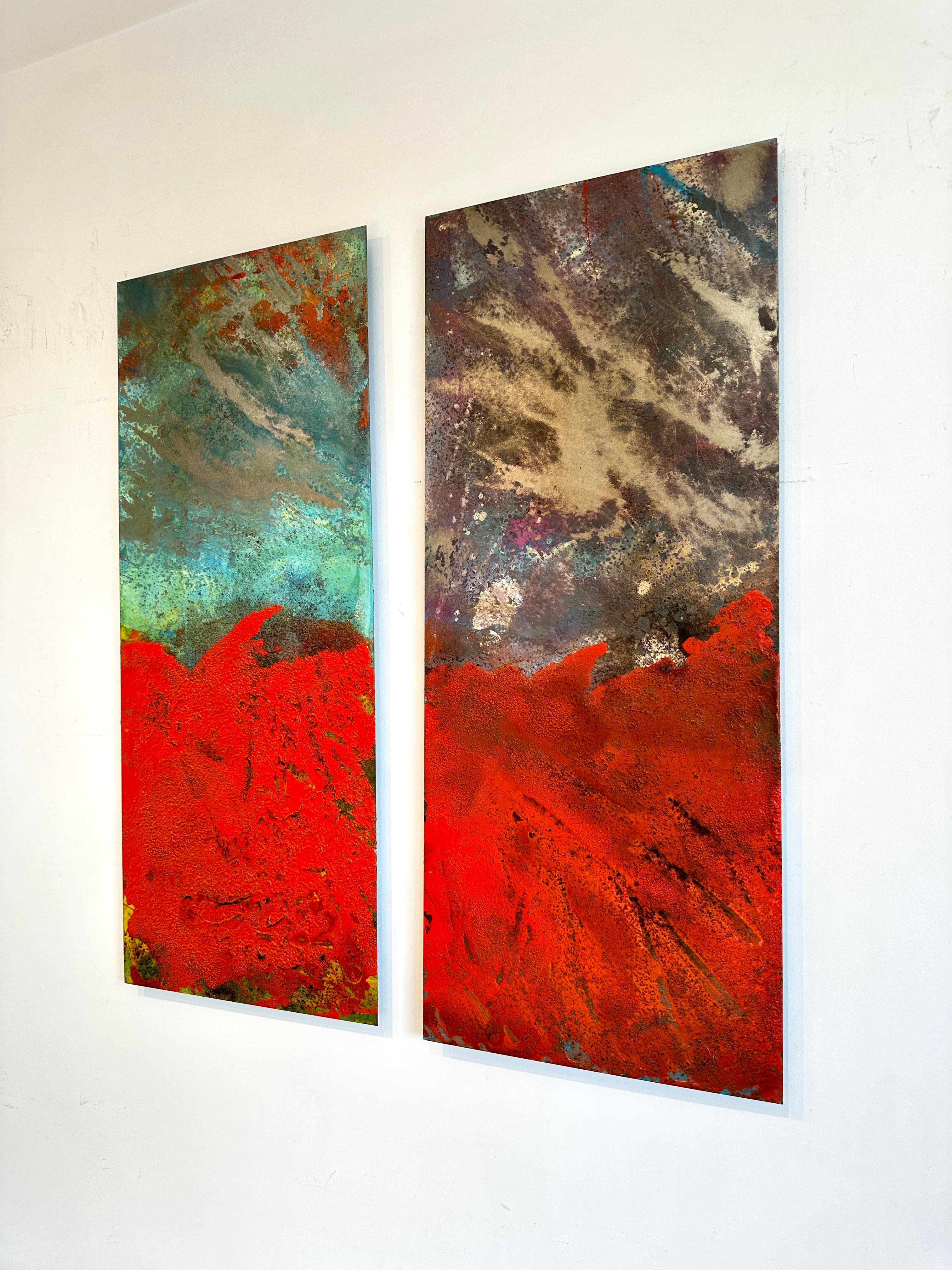 Oban Sam Peacock Contemporary Oil Painting steel, abstract landscape painting in vendita 8