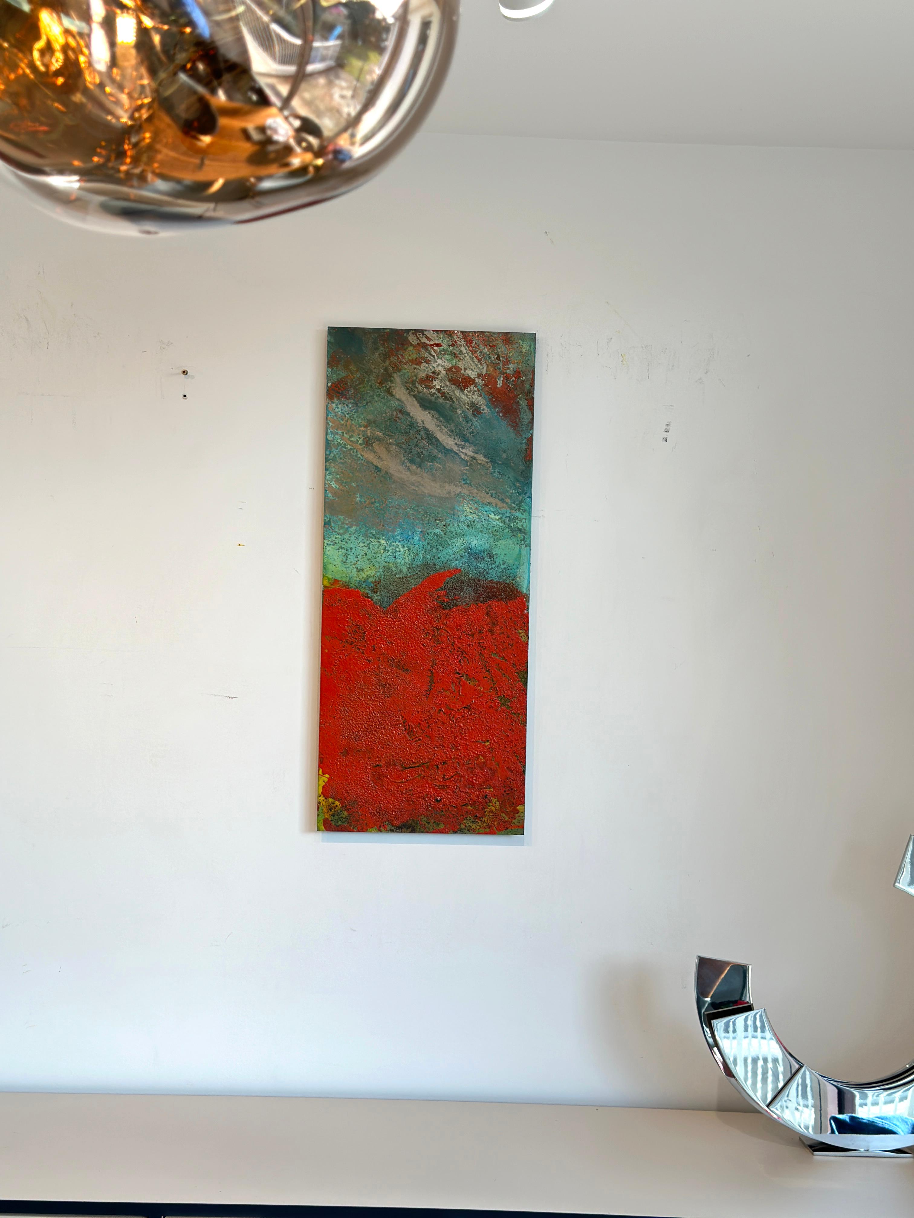 Paynton - Oil, Coffee and Parafin on steel, abstract landscape painting in vendita 5