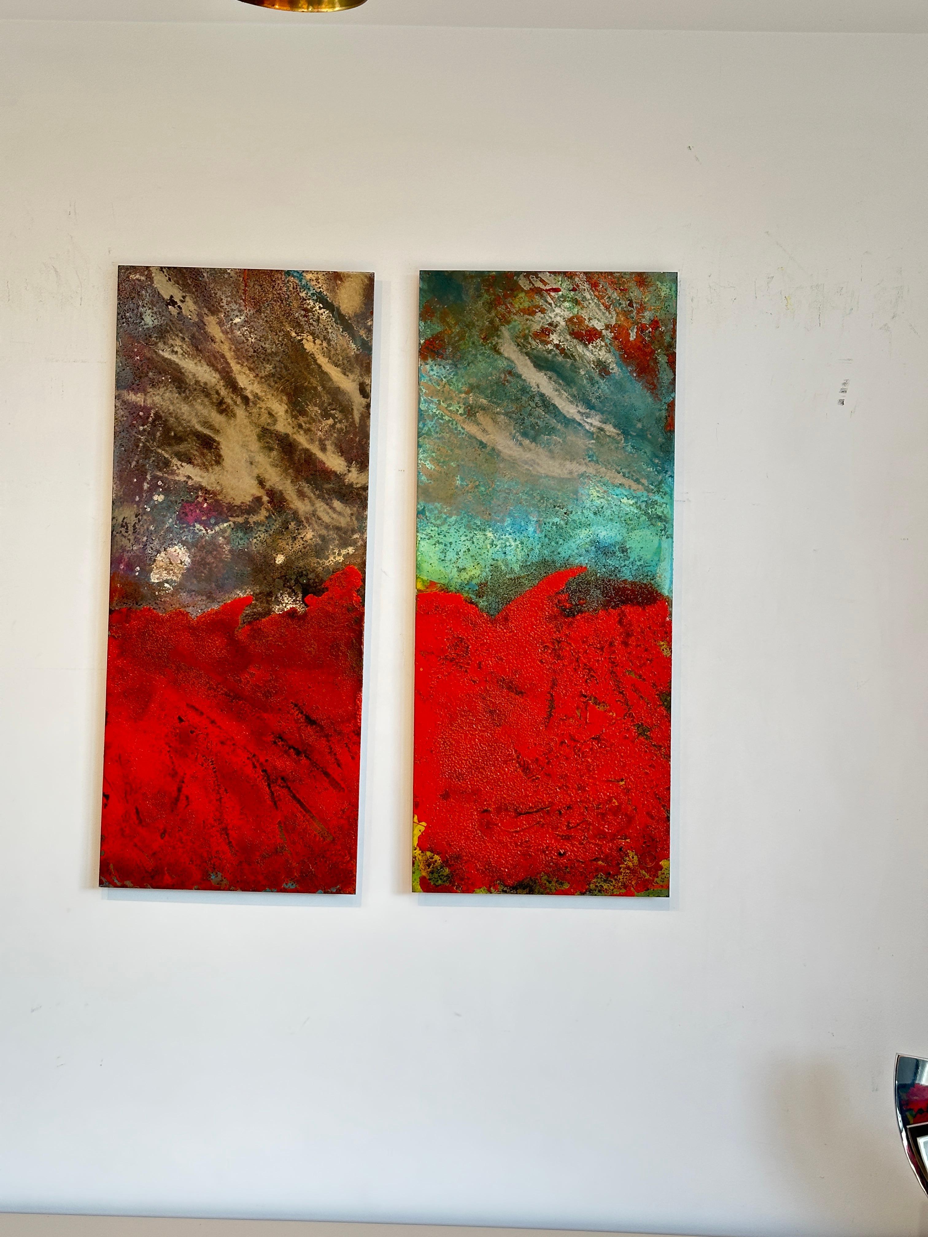 Paynton - Oil, Coffee and Parafin on steel, abstract landscape painting in vendita 7
