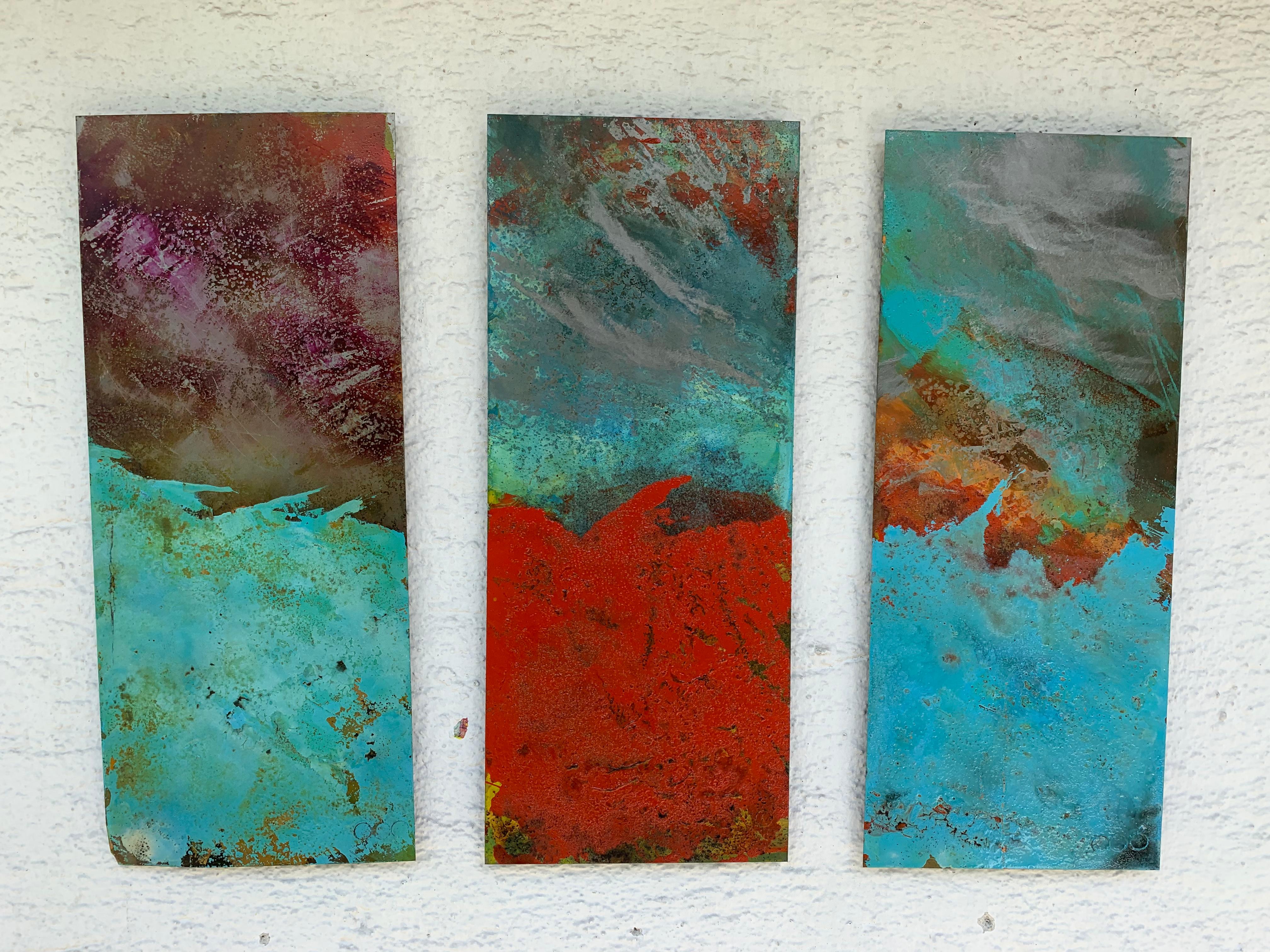 Paynton - Oil, Coffee and Parafin on steel, abstract landscape painting in vendita 9