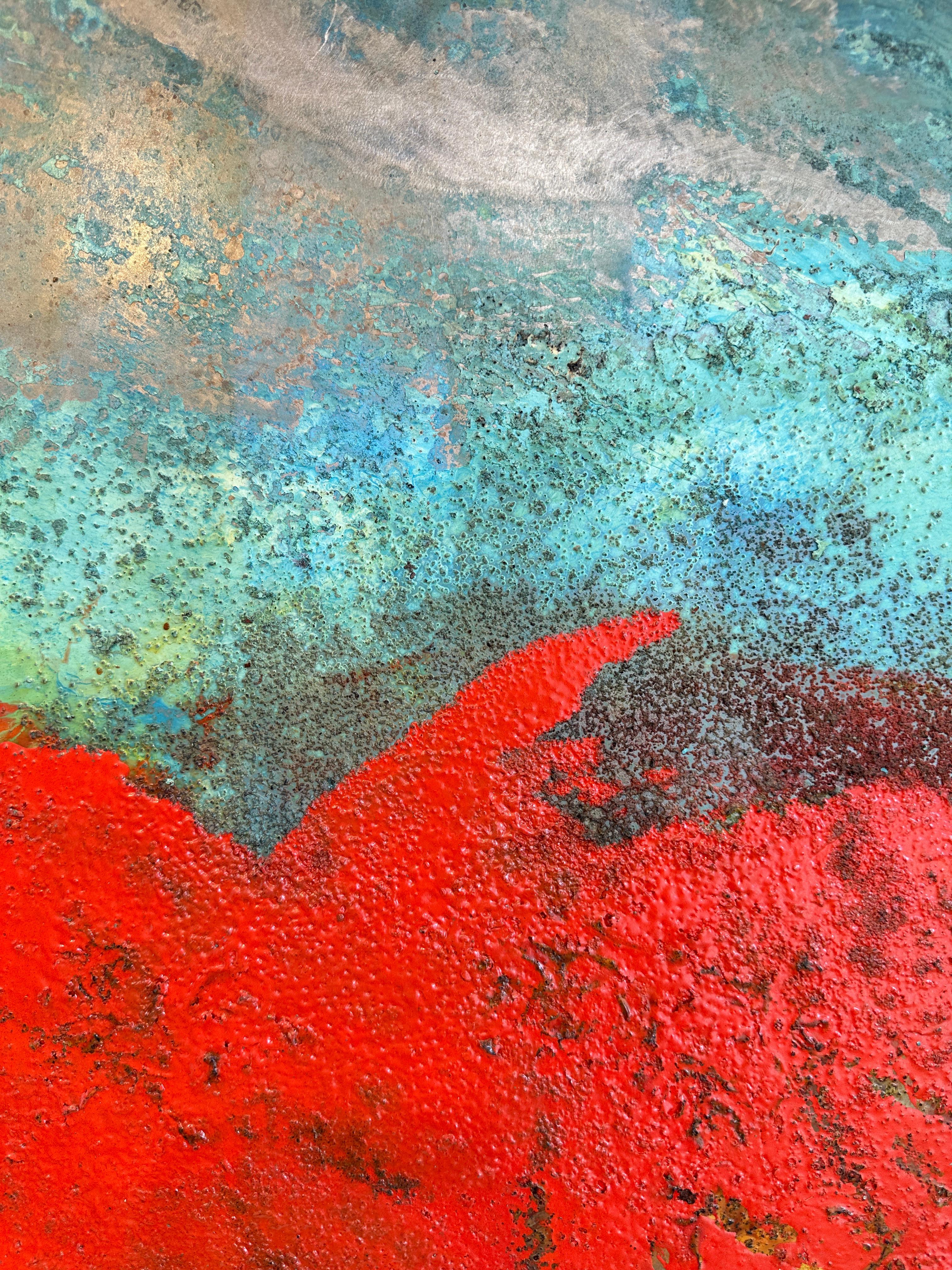Paynton - Oil, Coffee and Parafin on steel, abstract landscape painting - Abstract Painting Nero di Sam Peacock