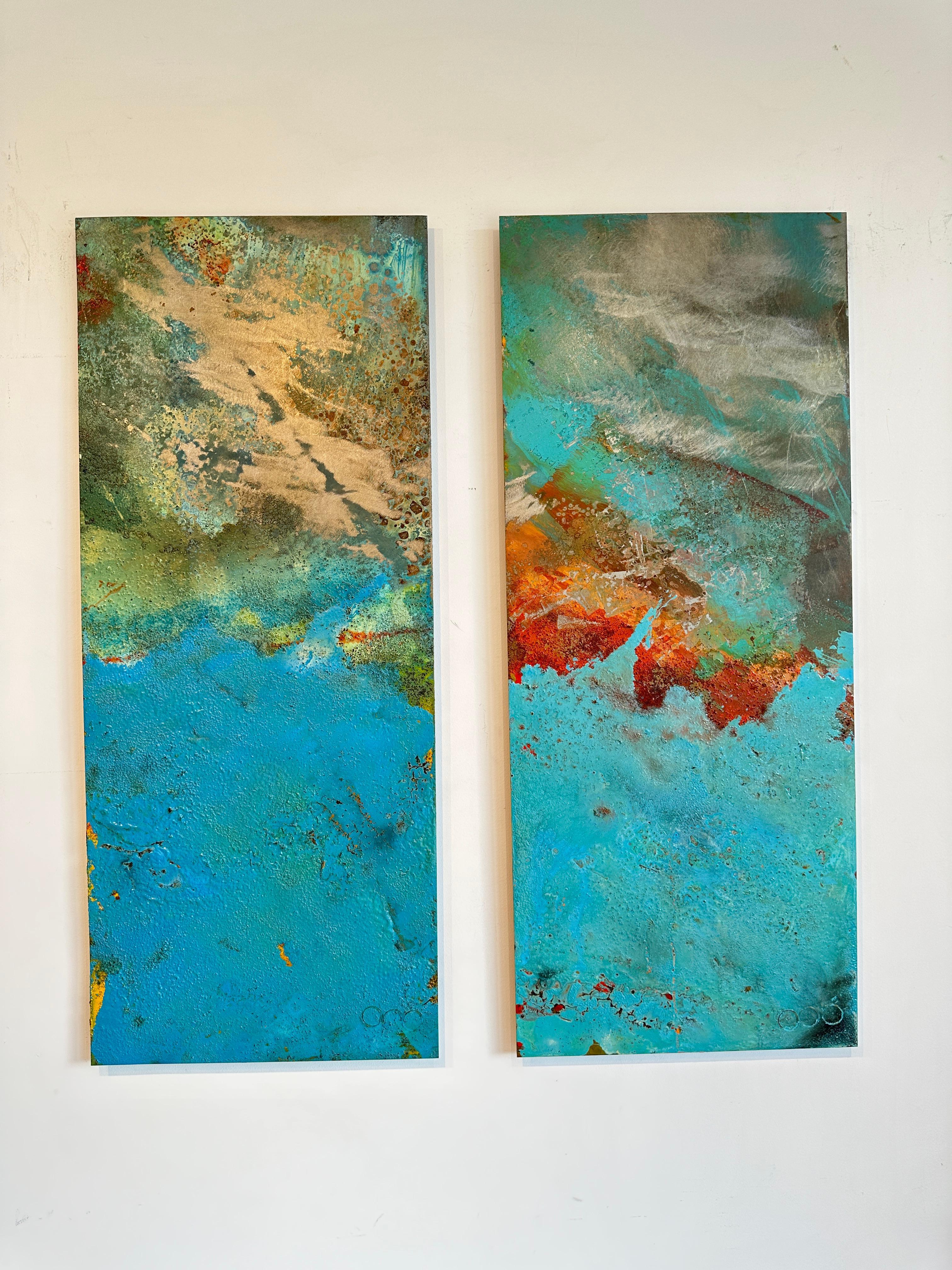Victoria by Sam Peacock Contemporary Oil on steel, abstract landscape painting in vendita 12