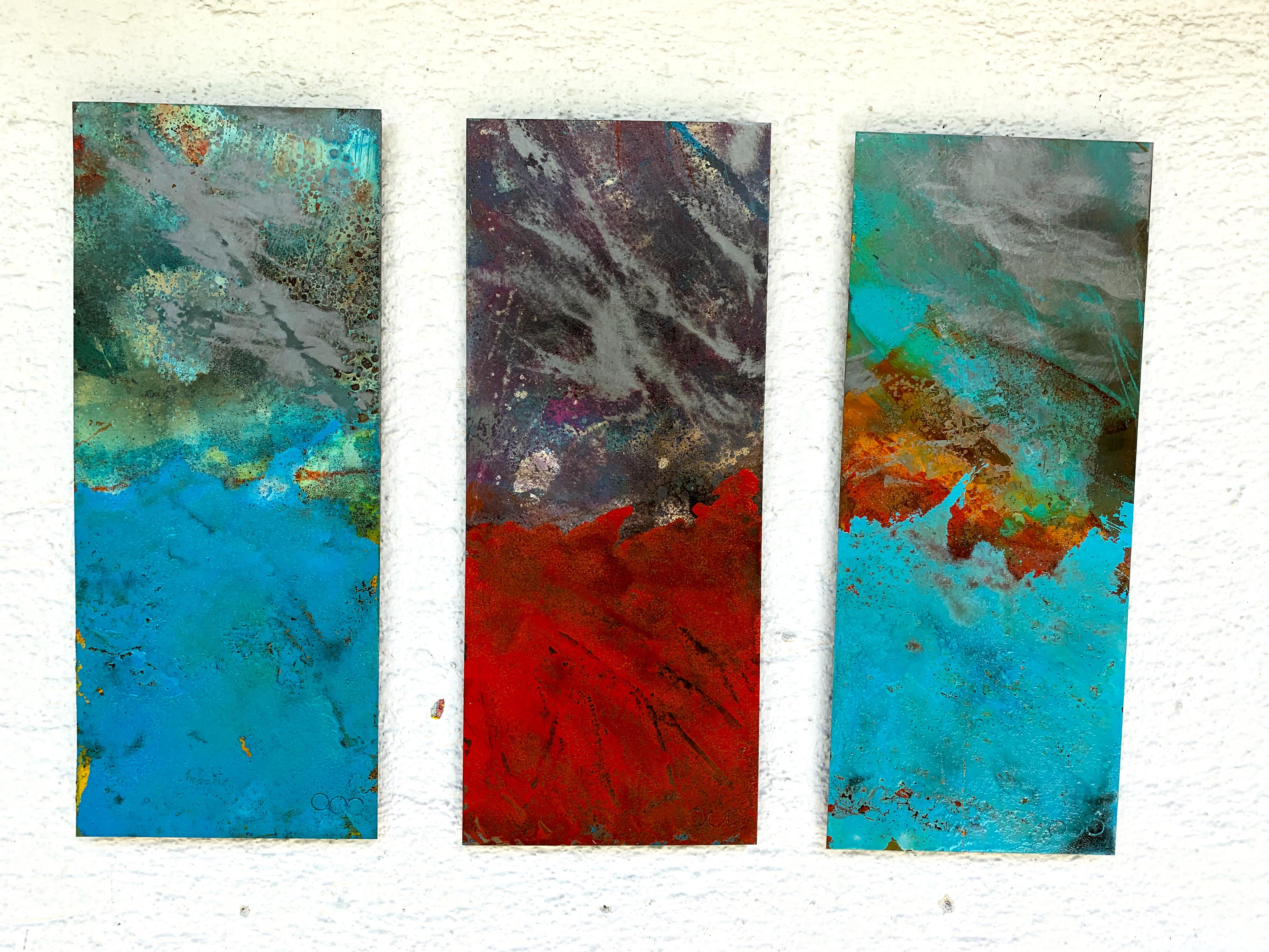 Victoria by Sam Peacock Contemporary Oil on steel, abstract landscape painting in vendita 13