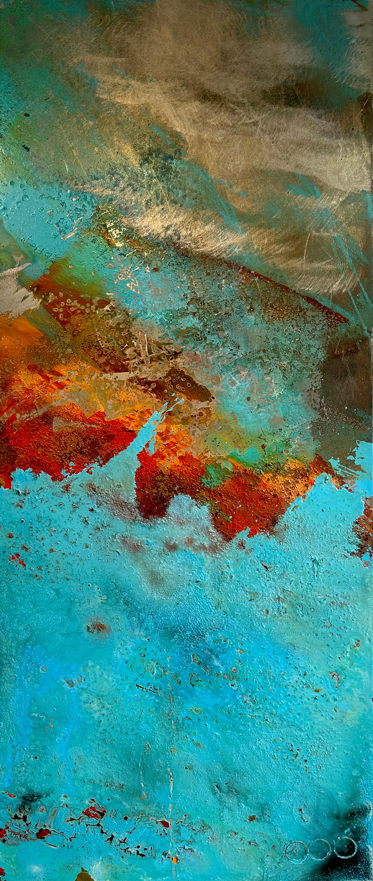 Victoria by Sam Peacock Contemporary Oil on steel, abstract landscape painting in vendita 14