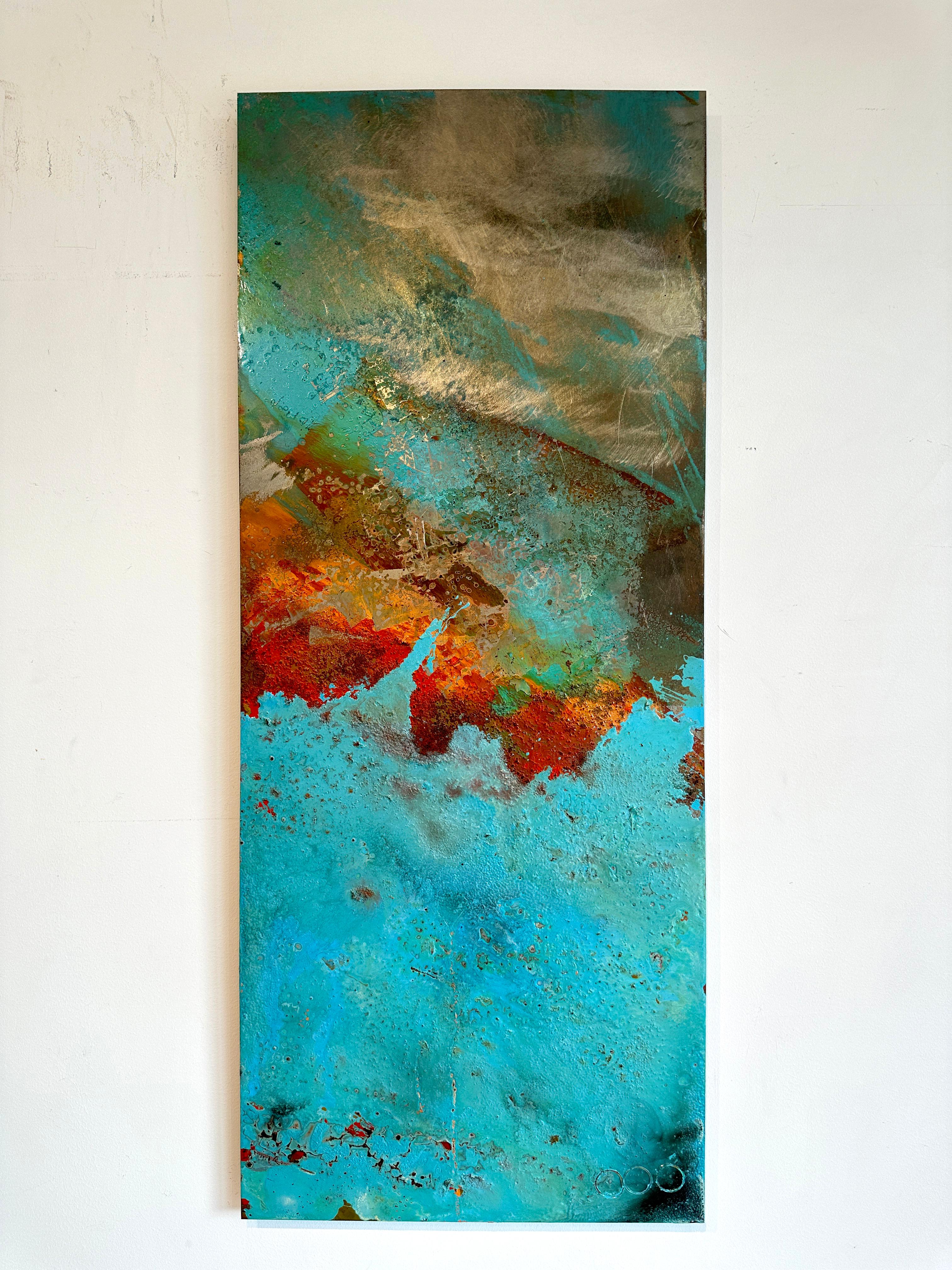 Victoria by Sam Peacock Contemporary Oil on steel, abstract landscape painting in vendita 1