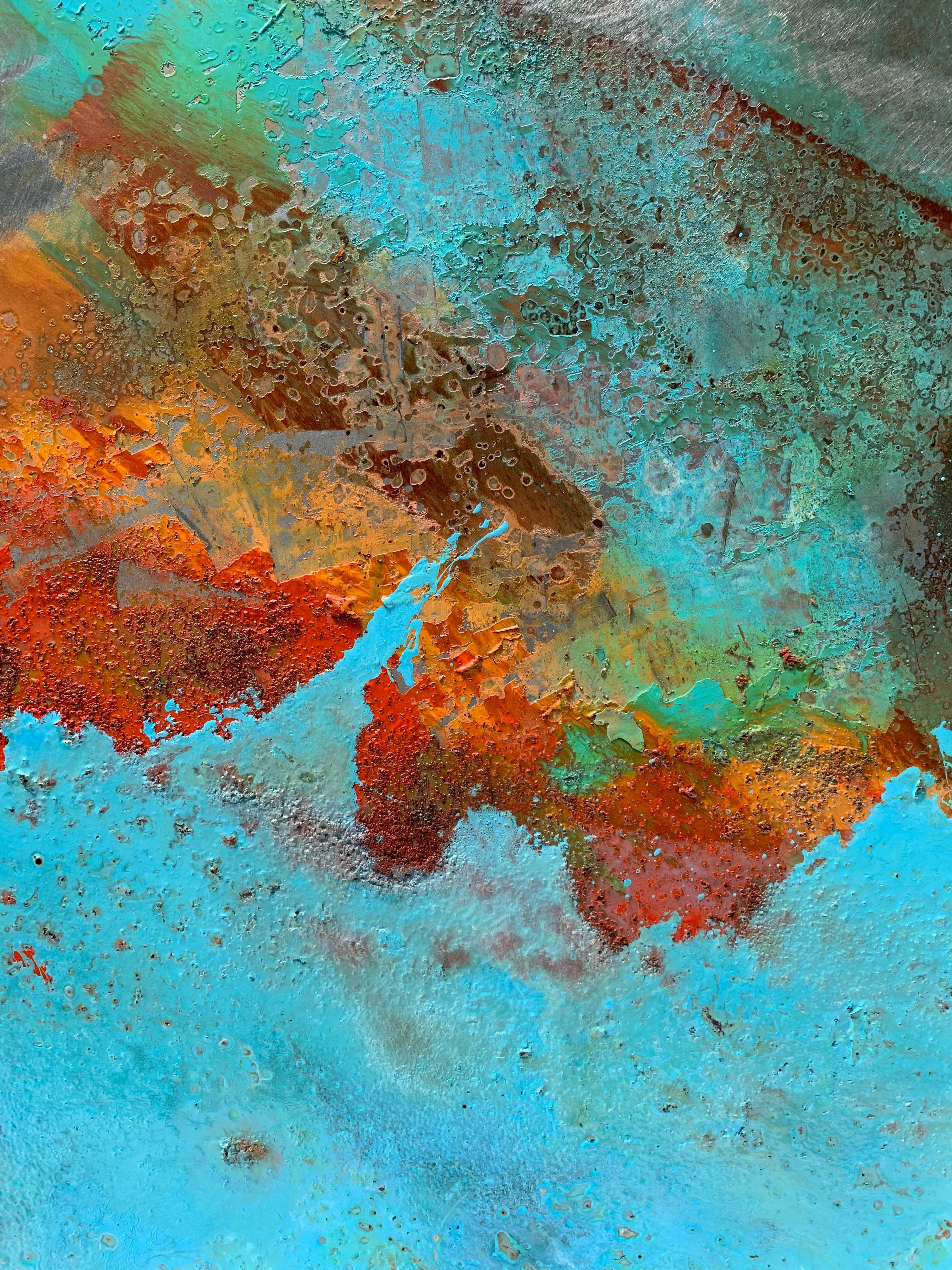 Victoria by Sam Peacock Contemporary Oil on steel, abstract landscape painting in vendita 3