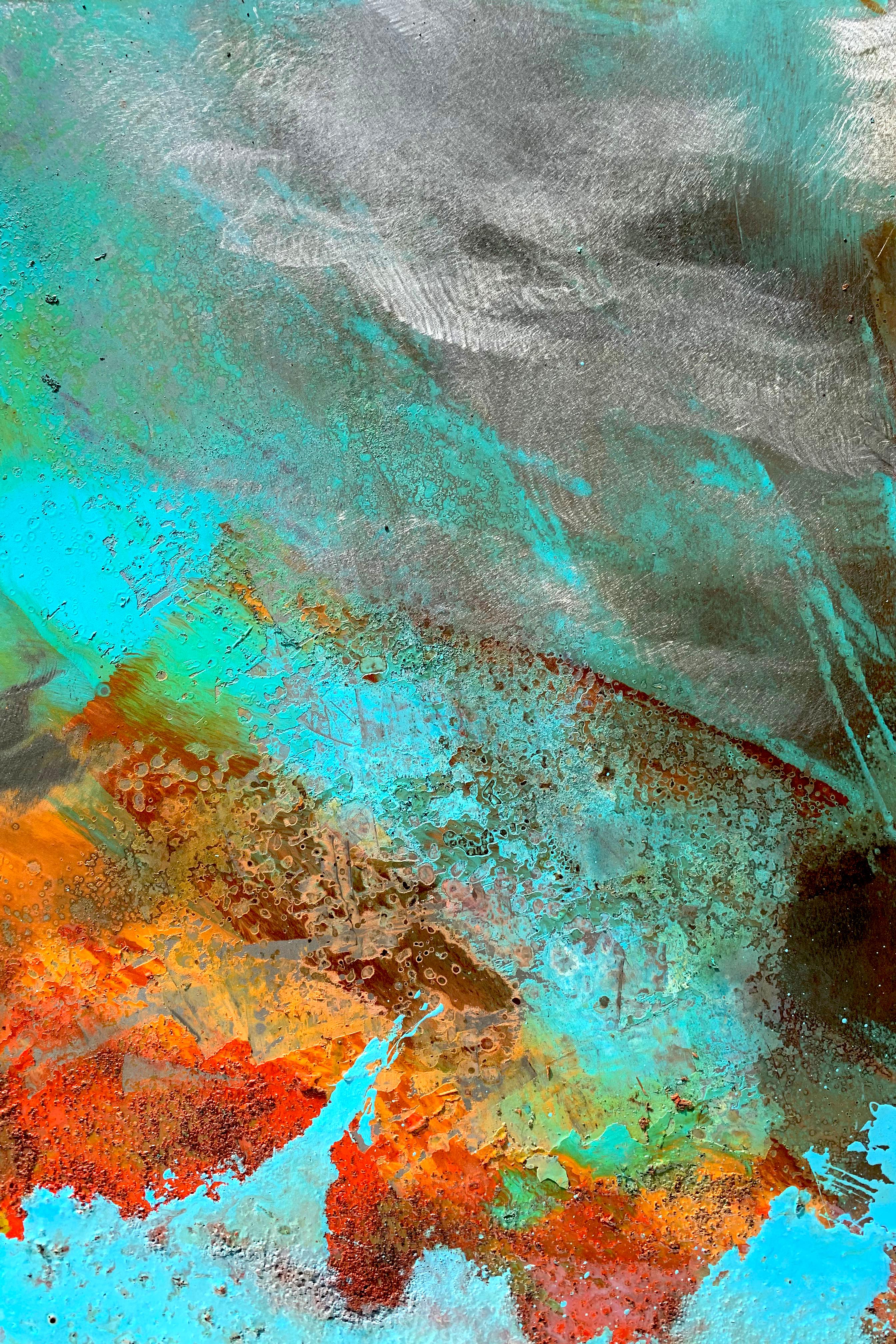 Victoria by Sam Peacock Contemporary Oil on steel, abstract landscape painting in vendita 5