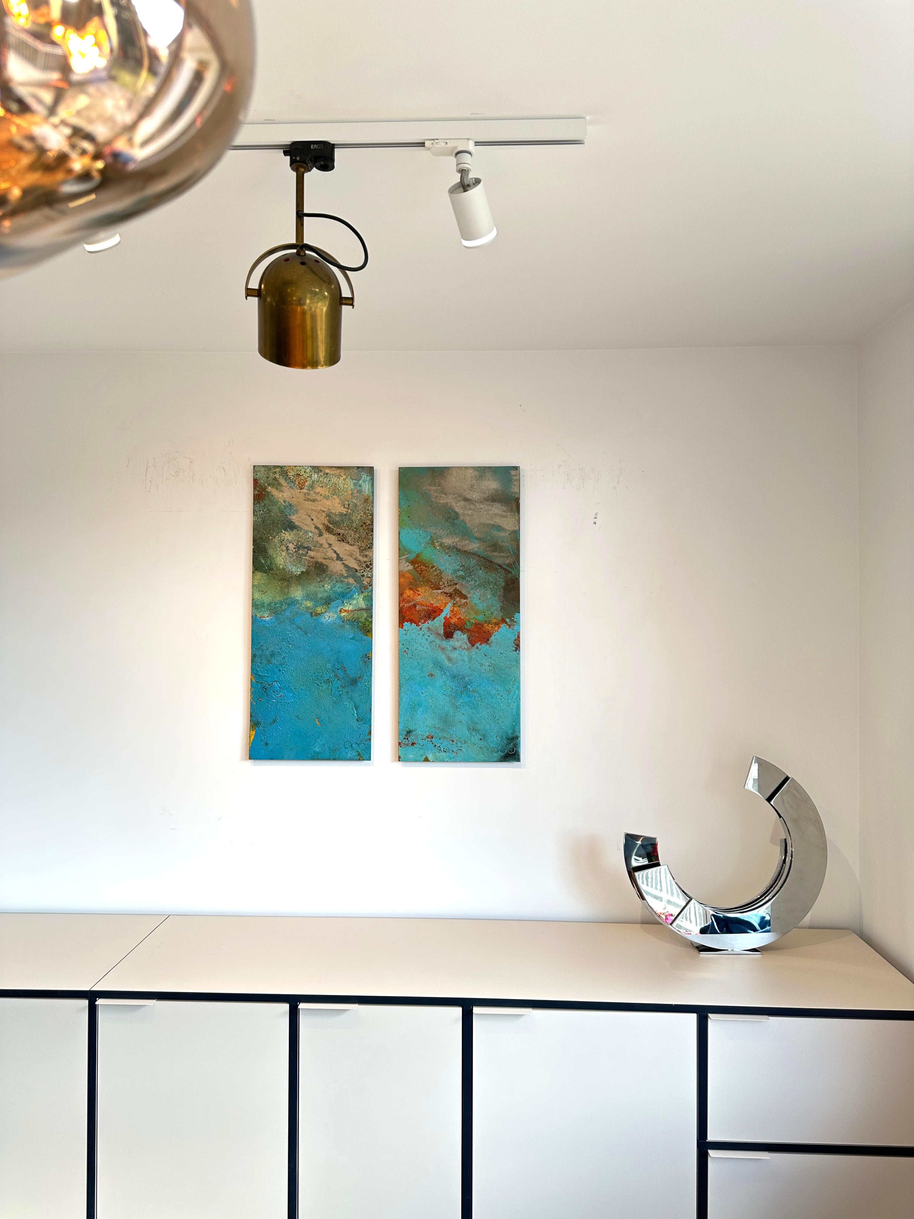 Victoria by Sam Peacock Contemporary Oil on steel, abstract landscape painting in vendita 8