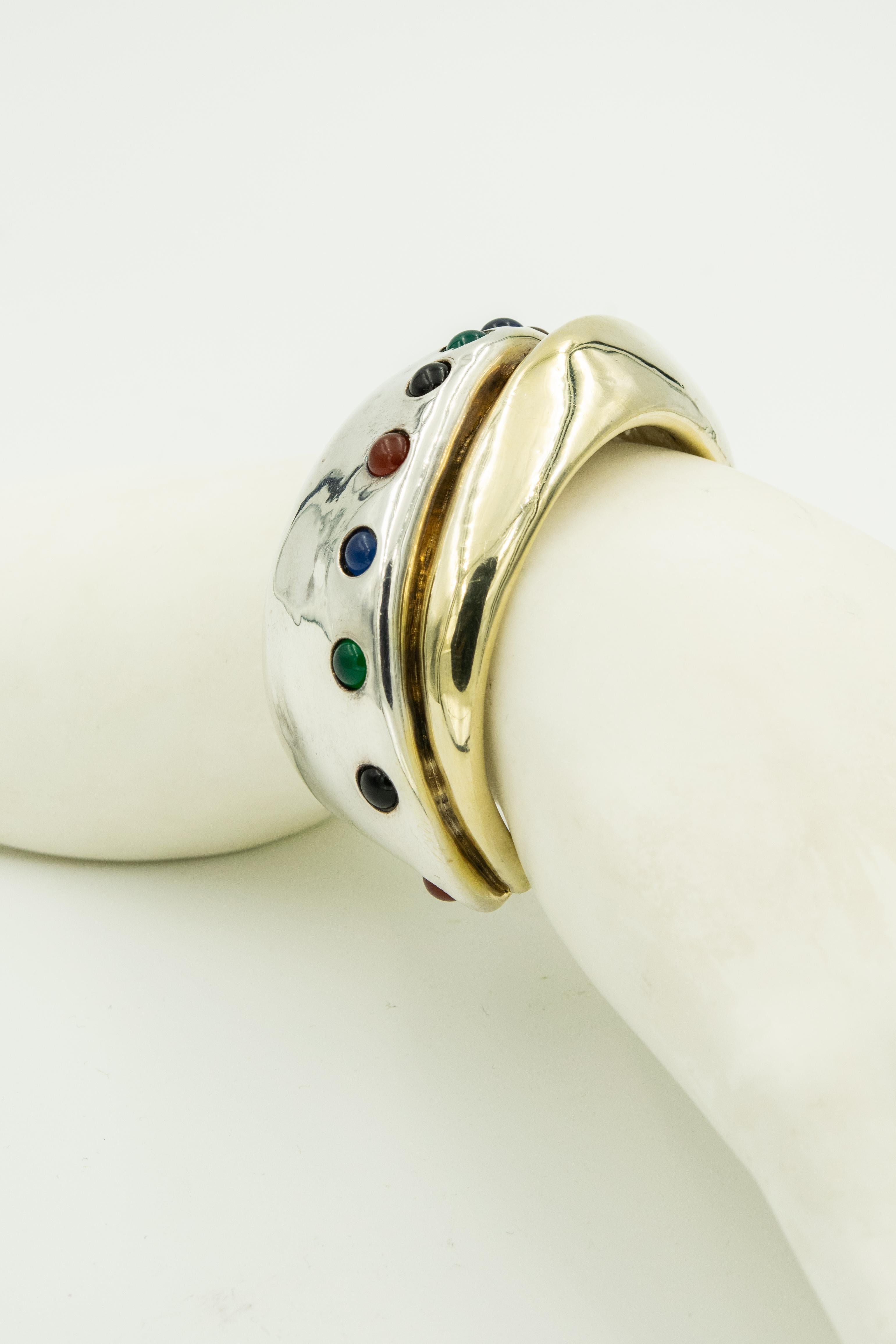 Sam Philipe Sterling Silver Gold Vermeil Modernist Cuff Bracelet Earrings Set 9